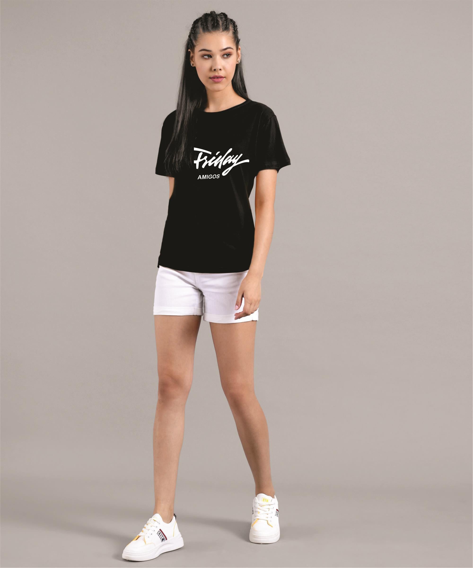 KOTTY Printed Women Round Neck Black T-Shirt 