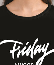KOTTY Printed Women Round Neck Black T-Shirt 