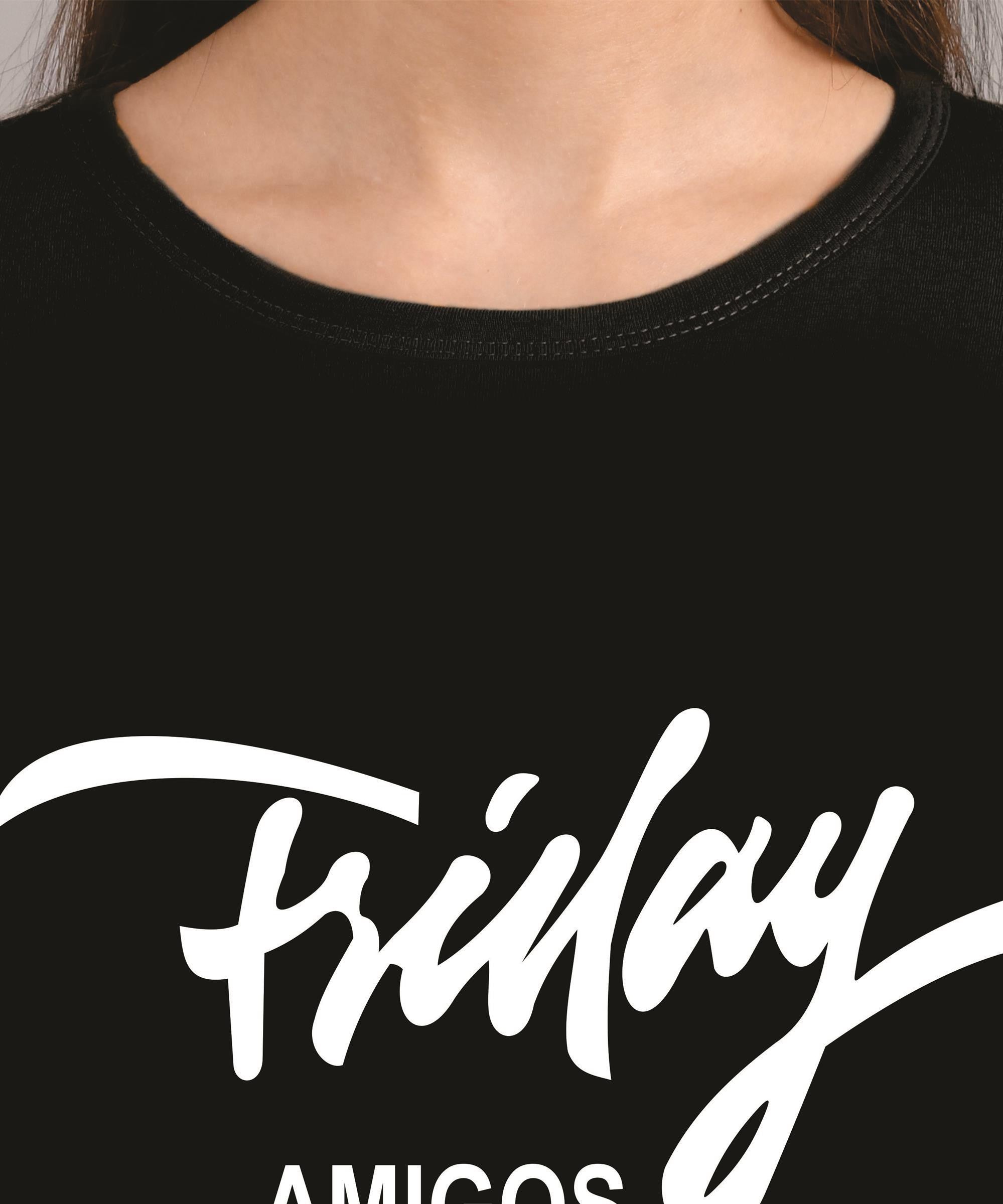KOTTY Printed Women Round Neck Black T-Shirt 
