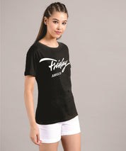 KOTTY Printed Women Round Neck Black T-Shirt 