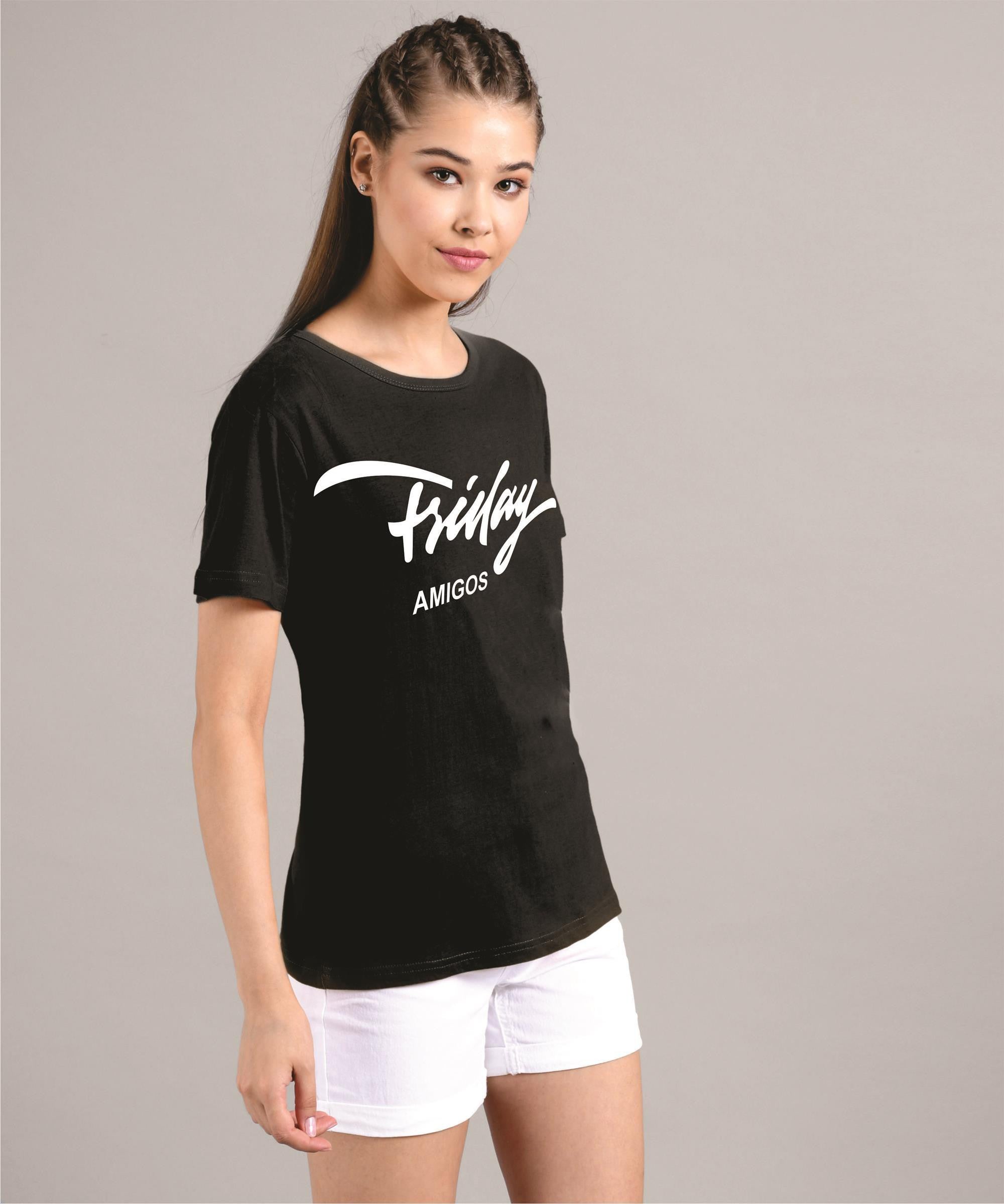 KOTTY Printed Women Round Neck Black T-Shirt 