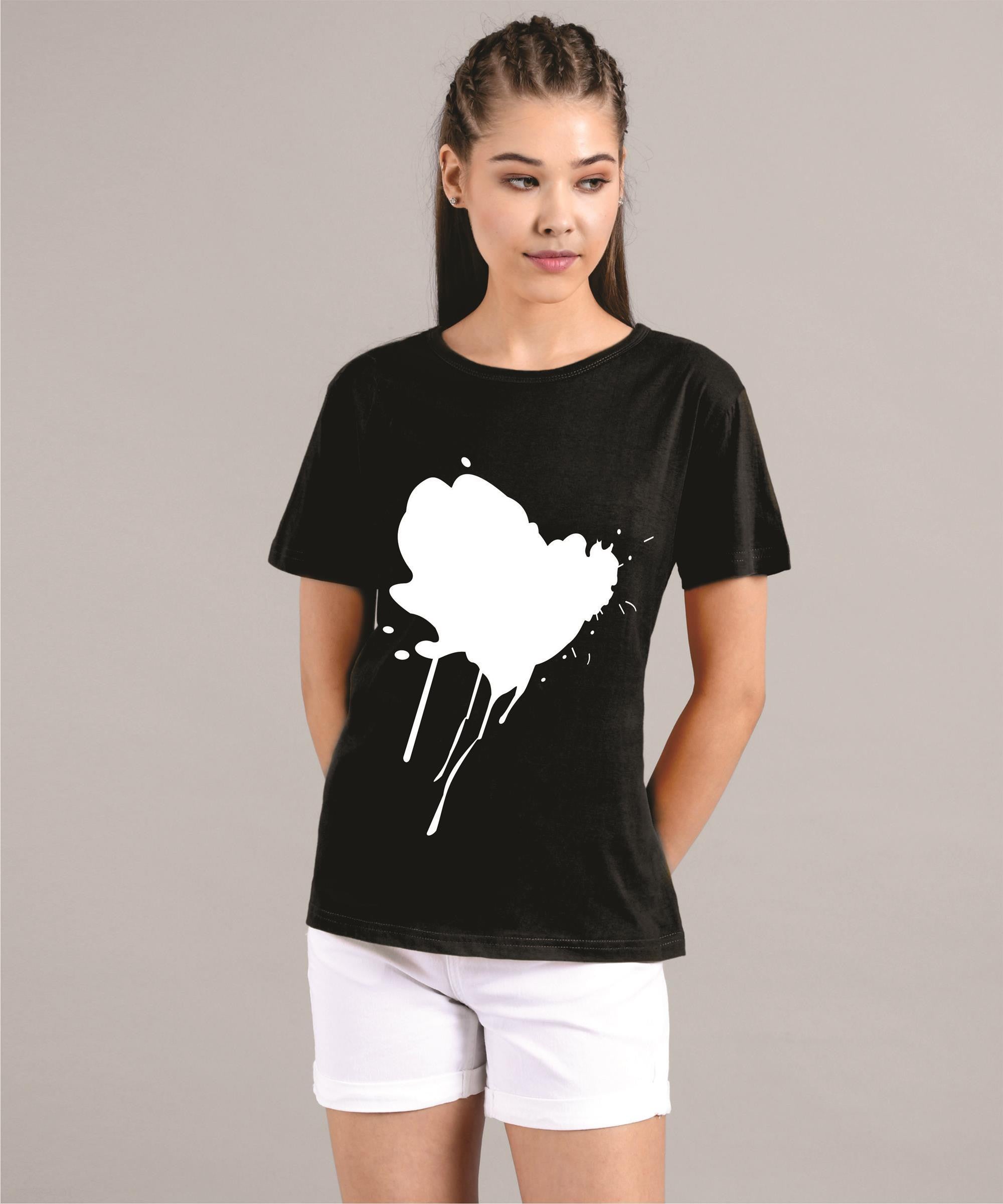 KOTTY Printed Women Round Neck Black T-Shirt 