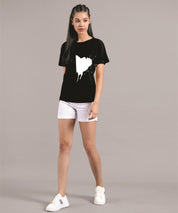 KOTTY Printed Women Round Neck Black T-Shirt 