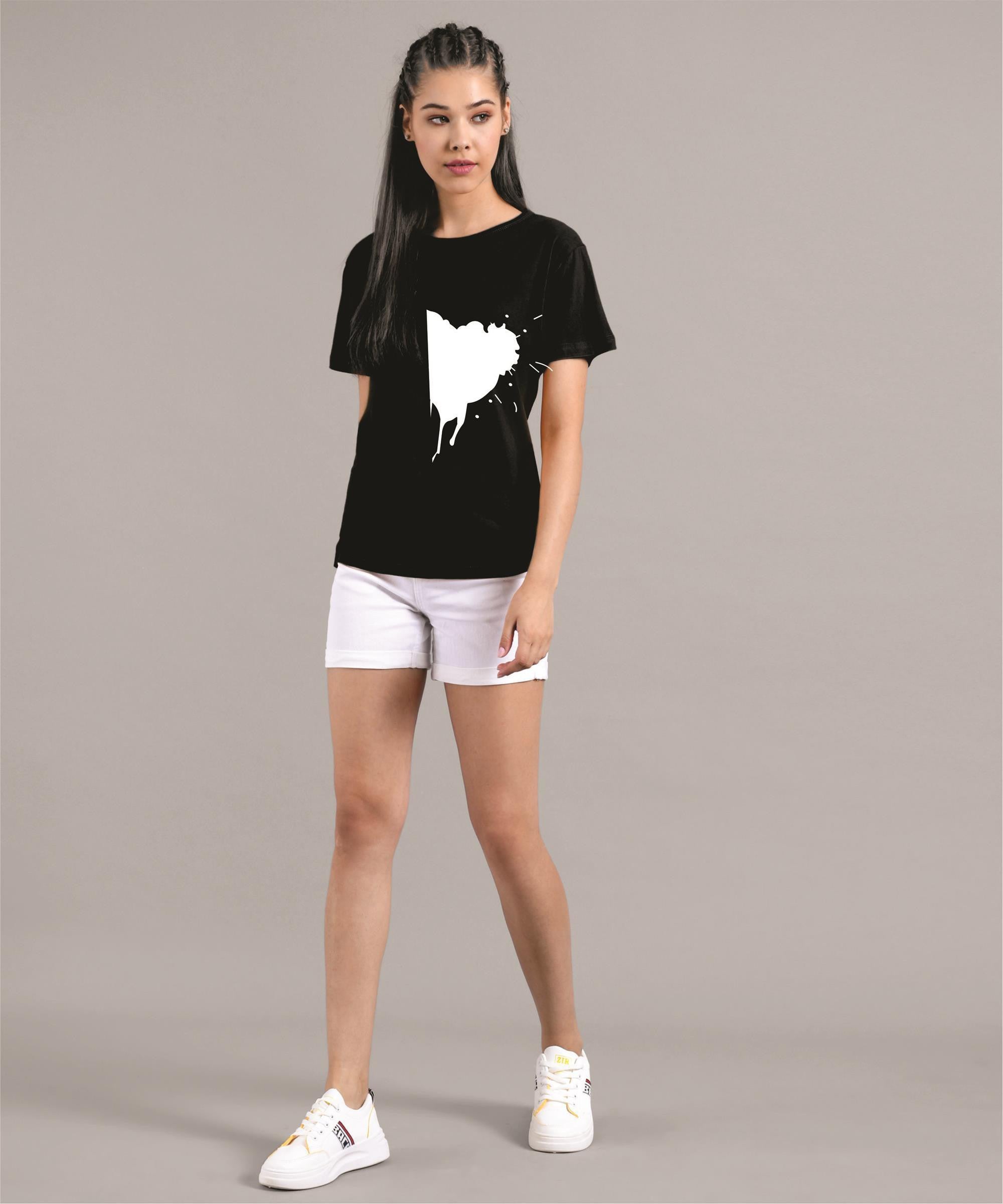 KOTTY Printed Women Round Neck Black T-Shirt 