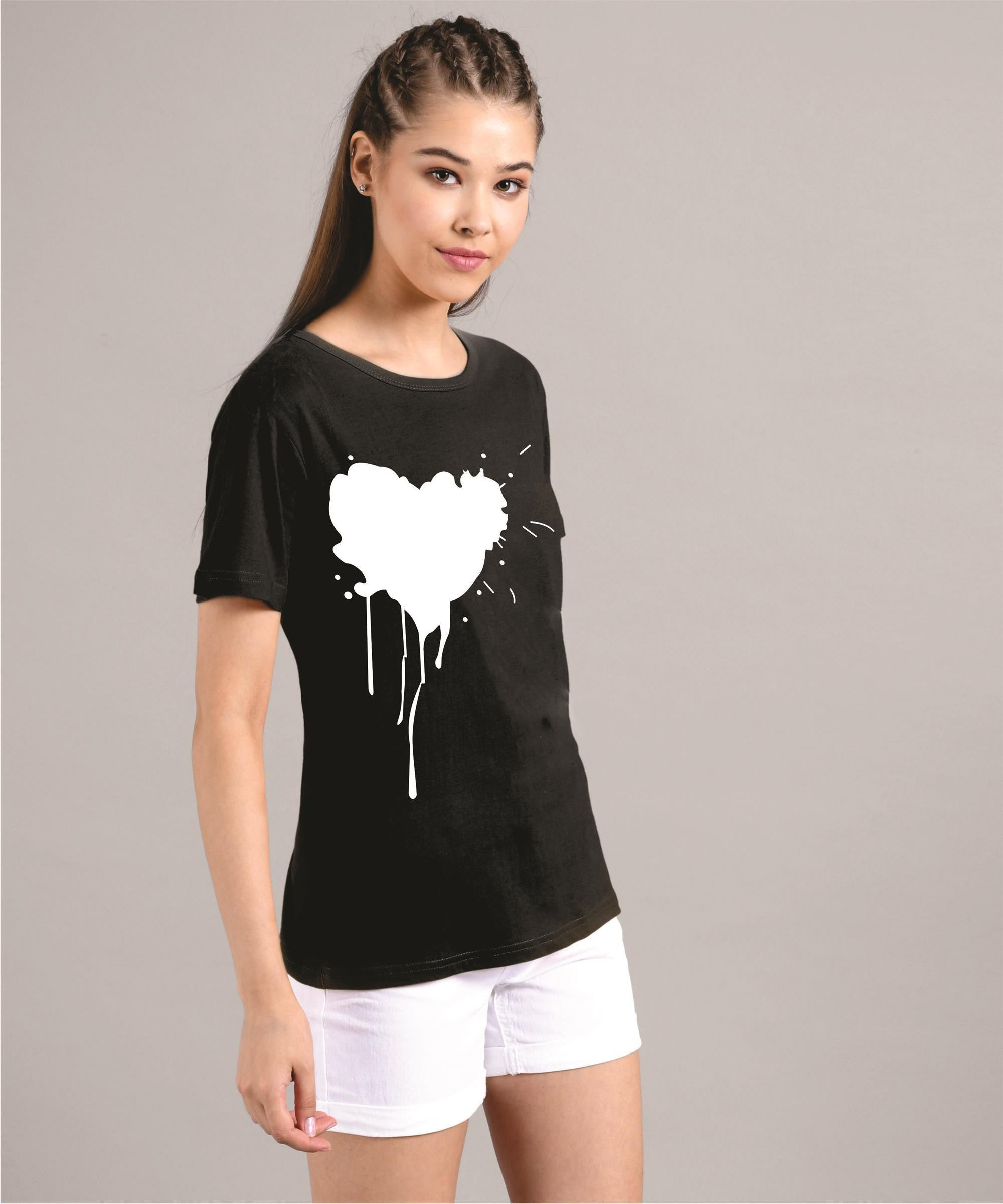 KOTTY Printed Women Round Neck Black T-Shirt 