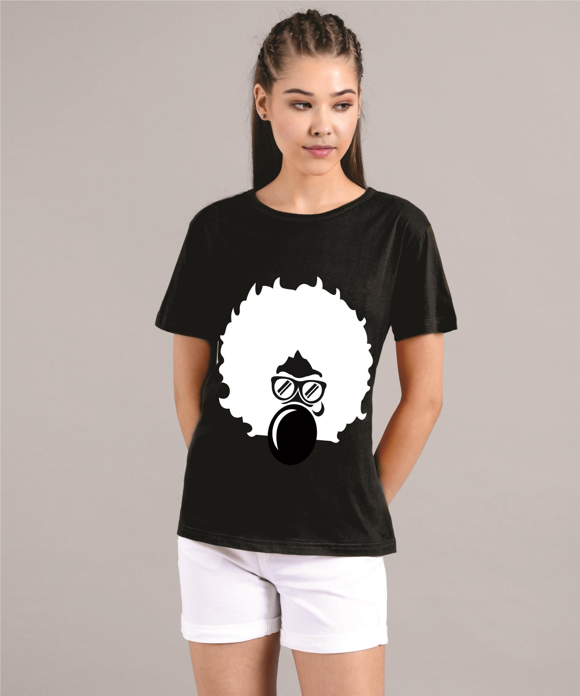 KOTTY Printed Women Round Neck Black T-Shirt 