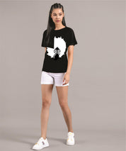 KOTTY Printed Women Round Neck Black T-Shirt 
