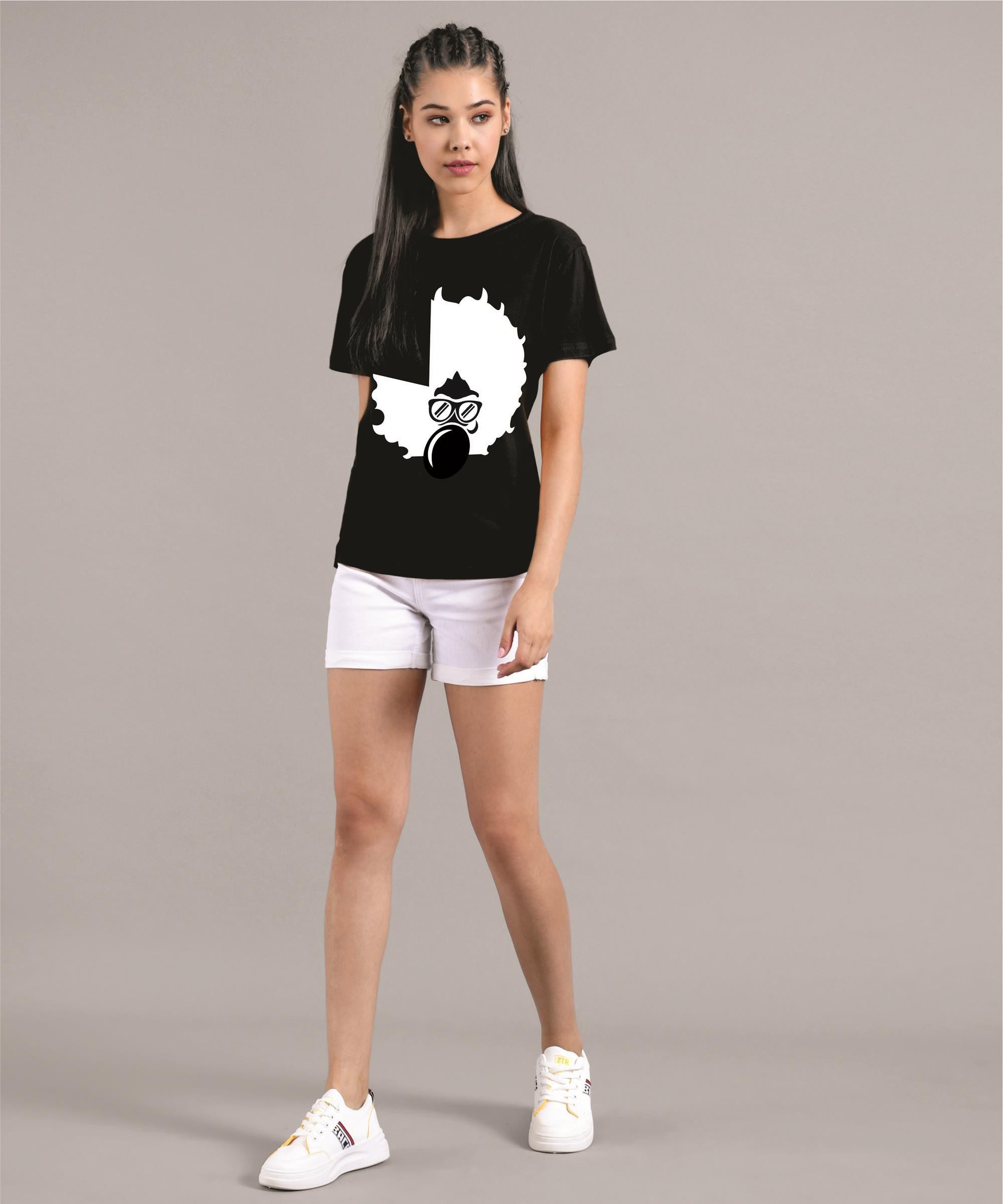 KOTTY Printed Women Round Neck Black T-Shirt 