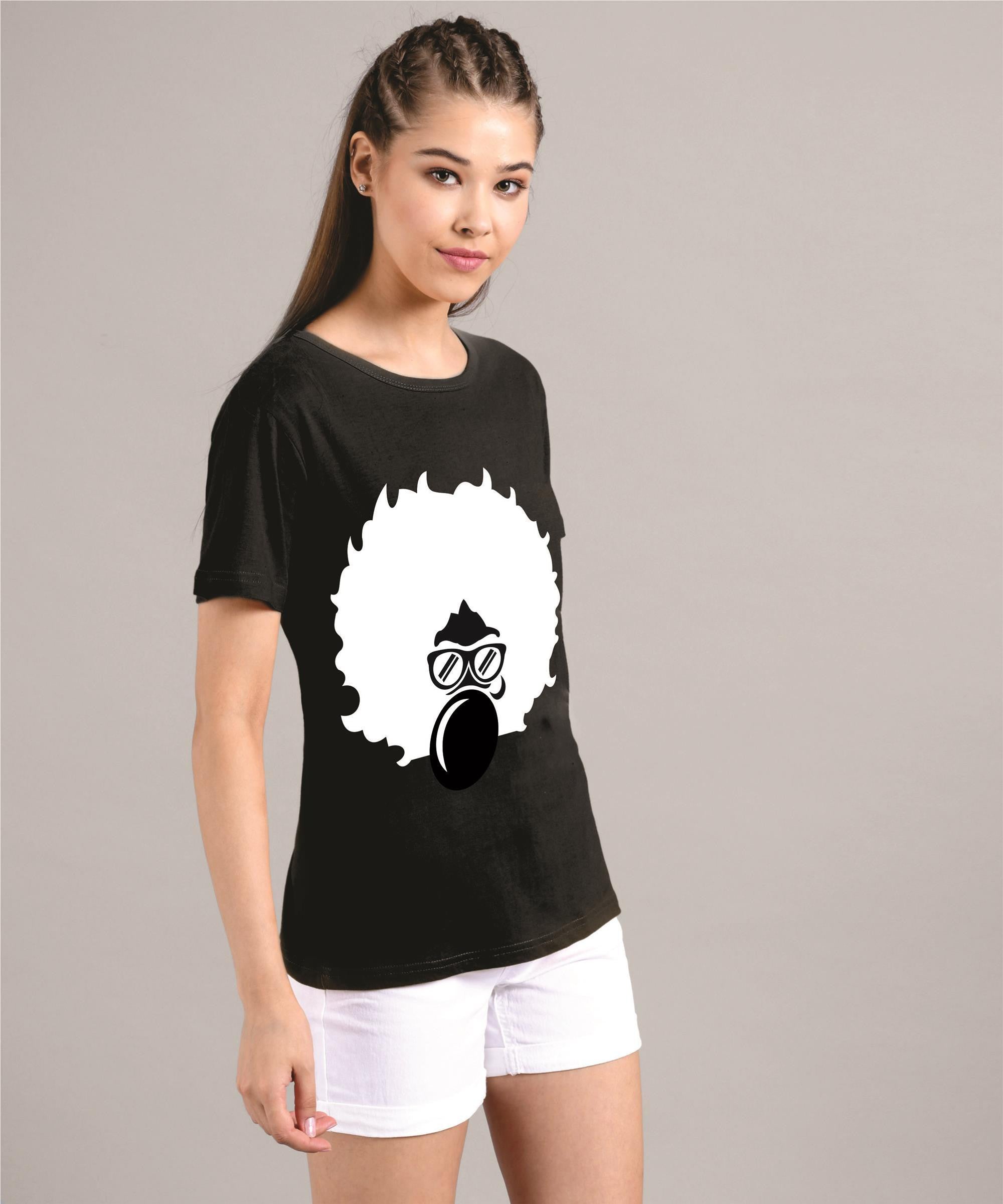KOTTY Printed Women Round Neck Black T-Shirt 