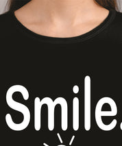 KOTTY Printed Women Round Neck Black T-Shirt 