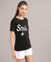 KOTTY Printed Women Round Neck Black T-Shirt 