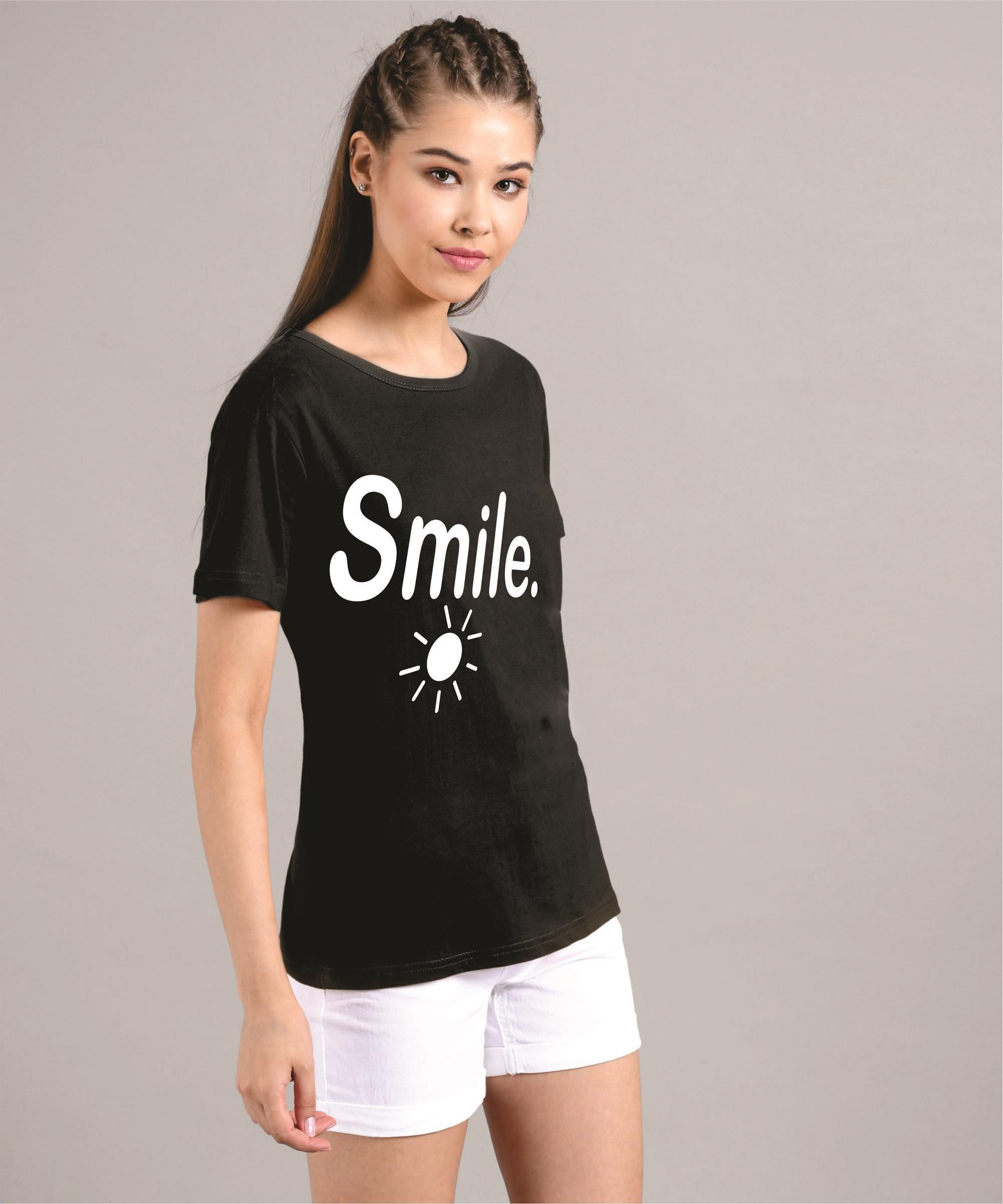 KOTTY Printed Women Round Neck Black T-Shirt 