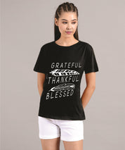 KOTTY Printed Women Round Neck Black T-Shirt 