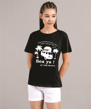 KOTTY Printed Women Round Neck Black T-Shirt 