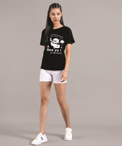 KOTTY Printed Women Round Neck Black T-Shirt 