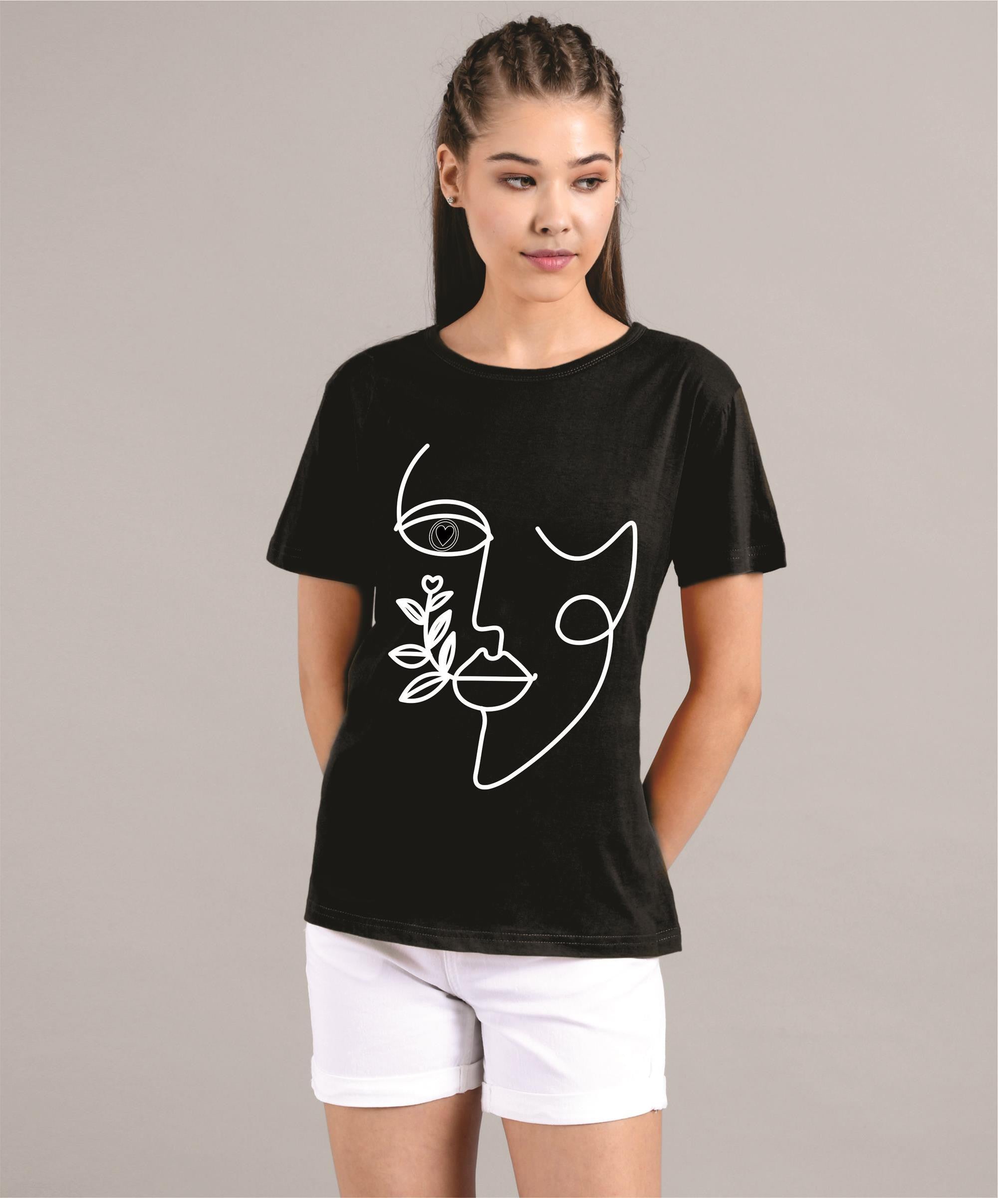 KOTTY Printed Women Round Neck Black T-Shirt 