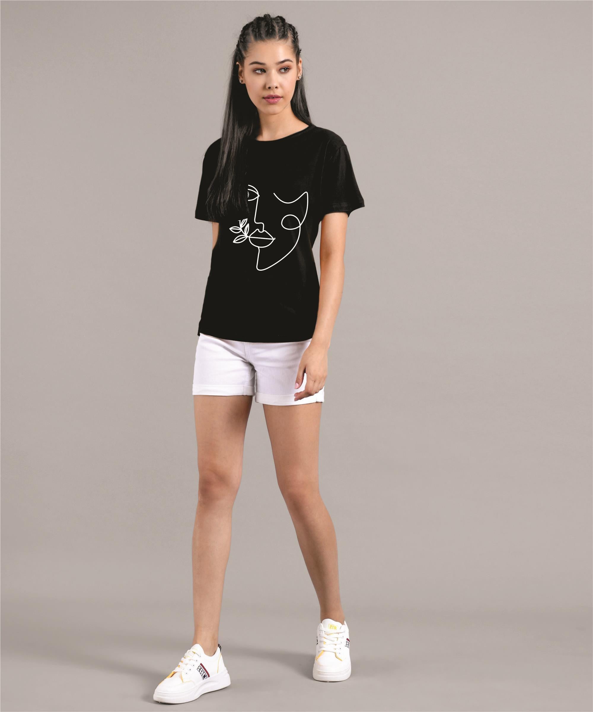 KOTTY Printed Women Round Neck Black T-Shirt 