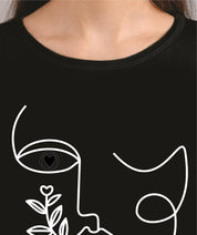 KOTTY Printed Women Round Neck Black T-Shirt 