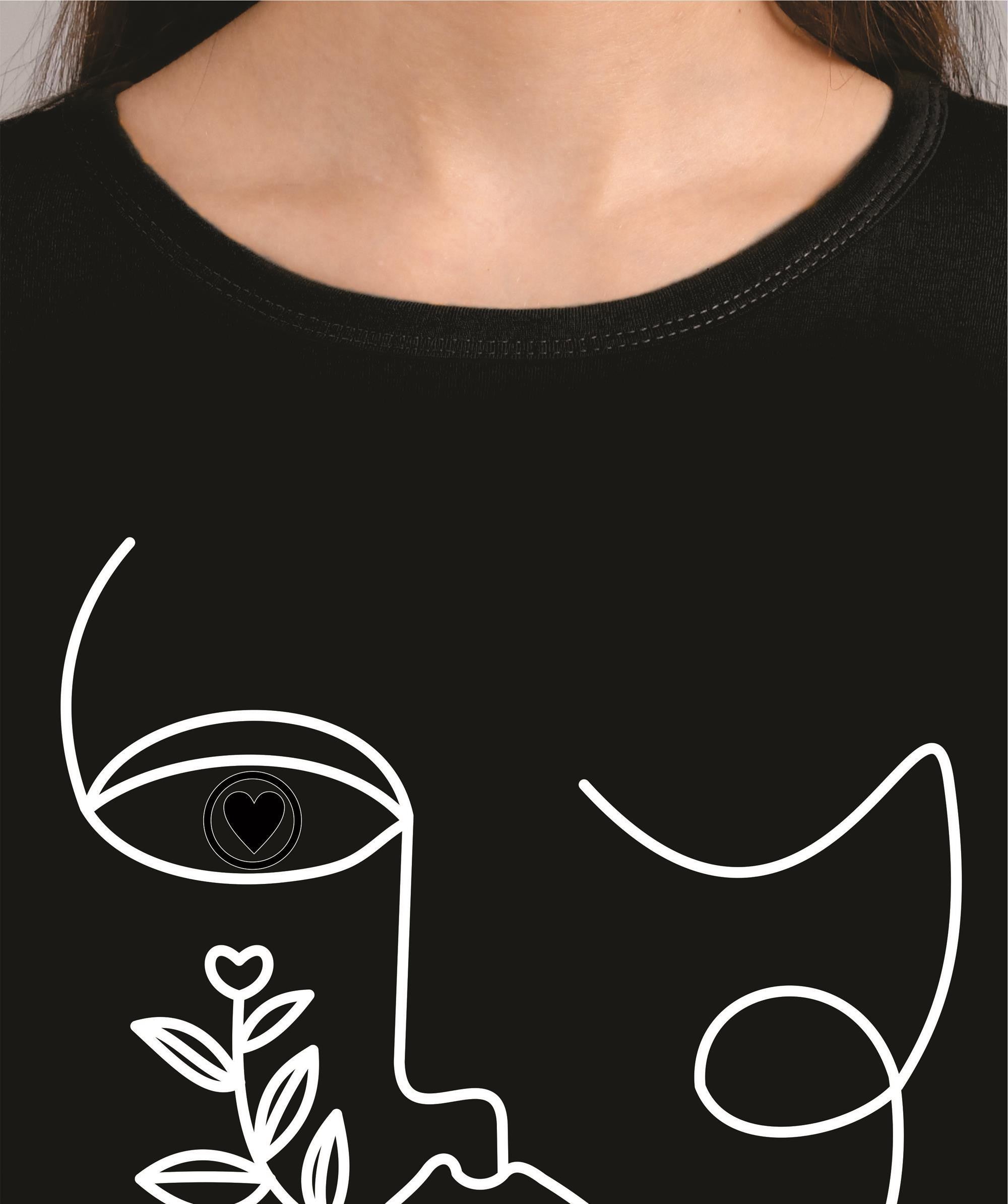 KOTTY Printed Women Round Neck Black T-Shirt 
