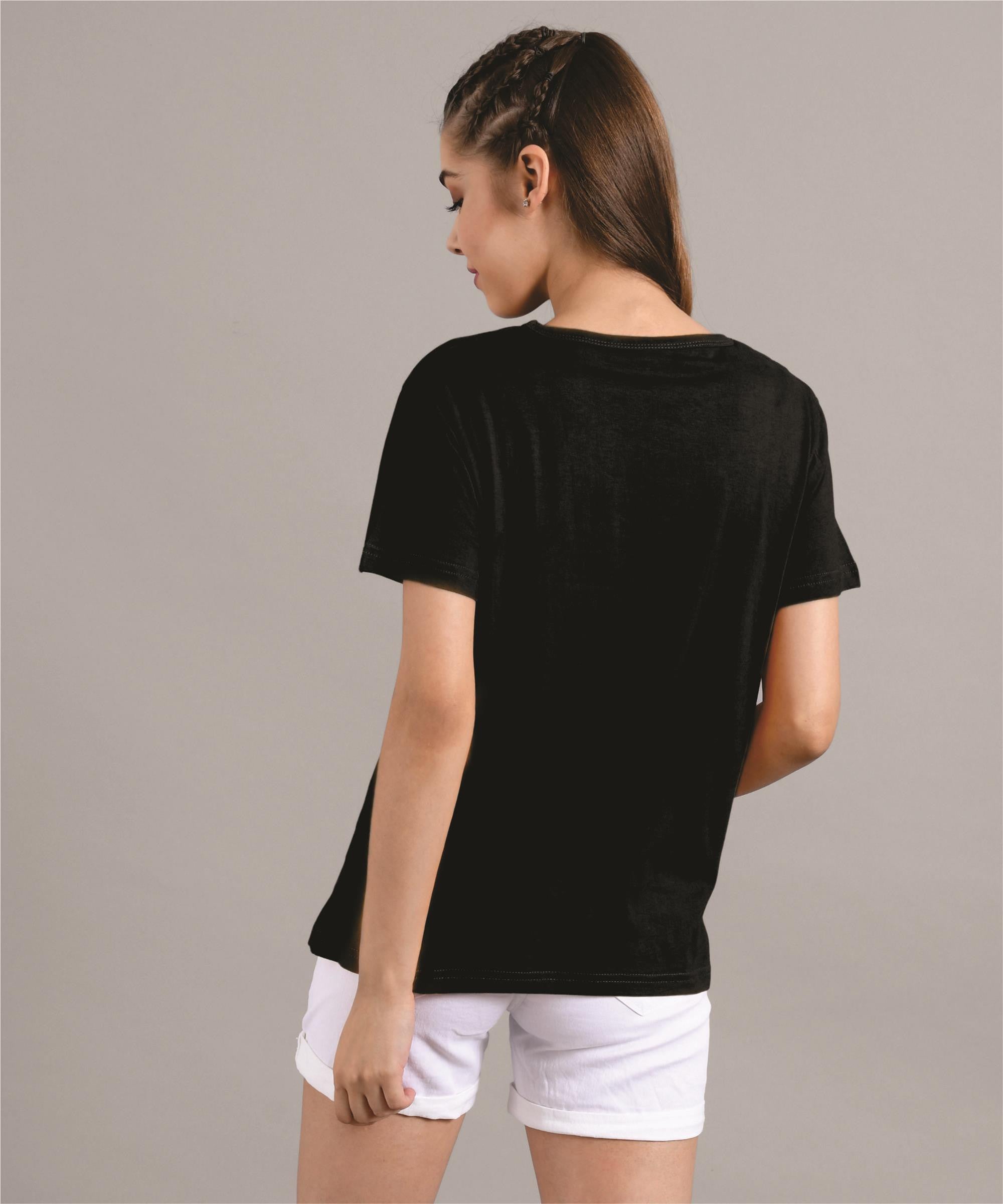 KOTTY Printed Women Round Neck Black T-Shirt 