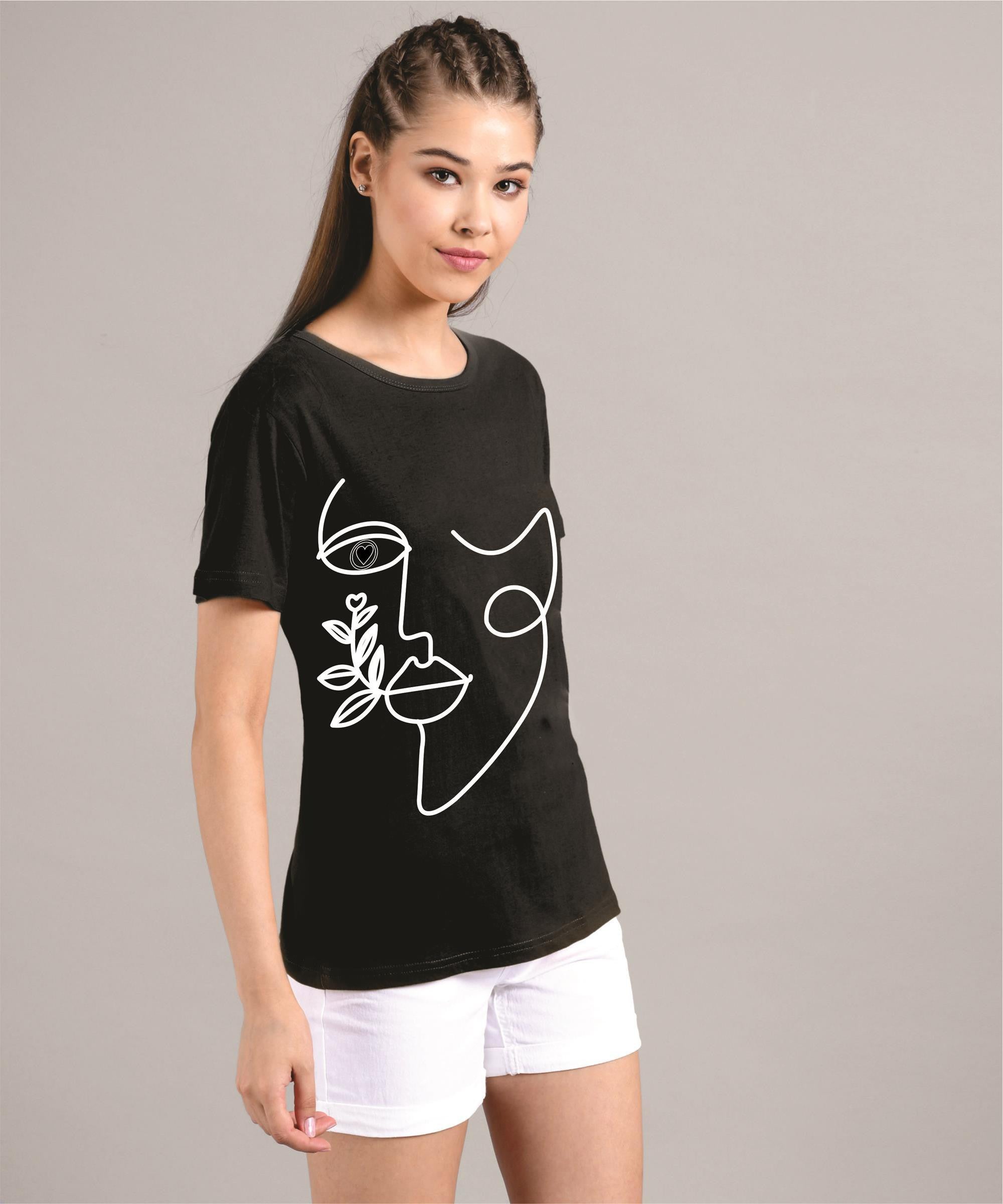 KOTTY Printed Women Round Neck Black T-Shirt 