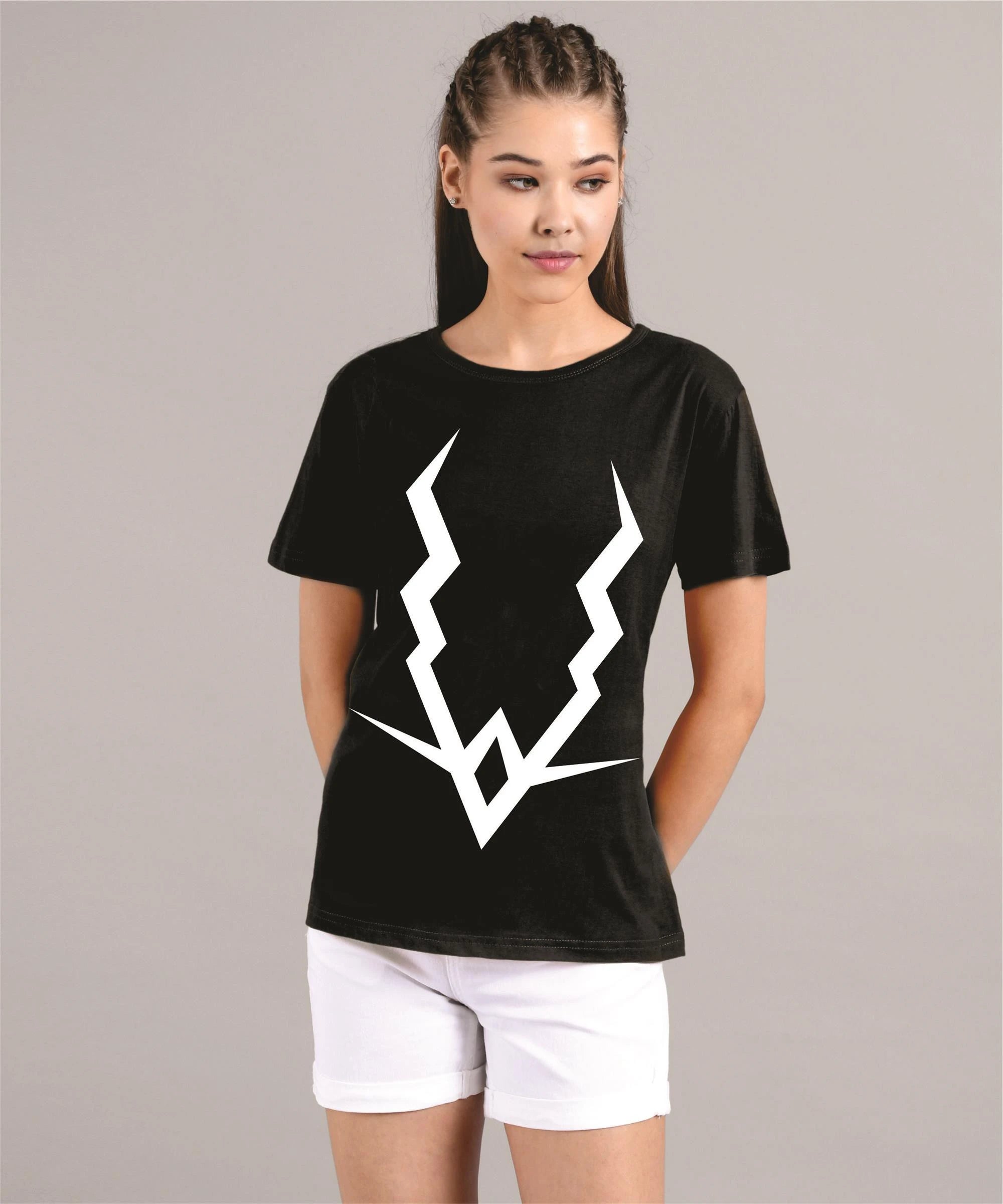 KOTTY Printed Women Round Neck Black T-Shirt 