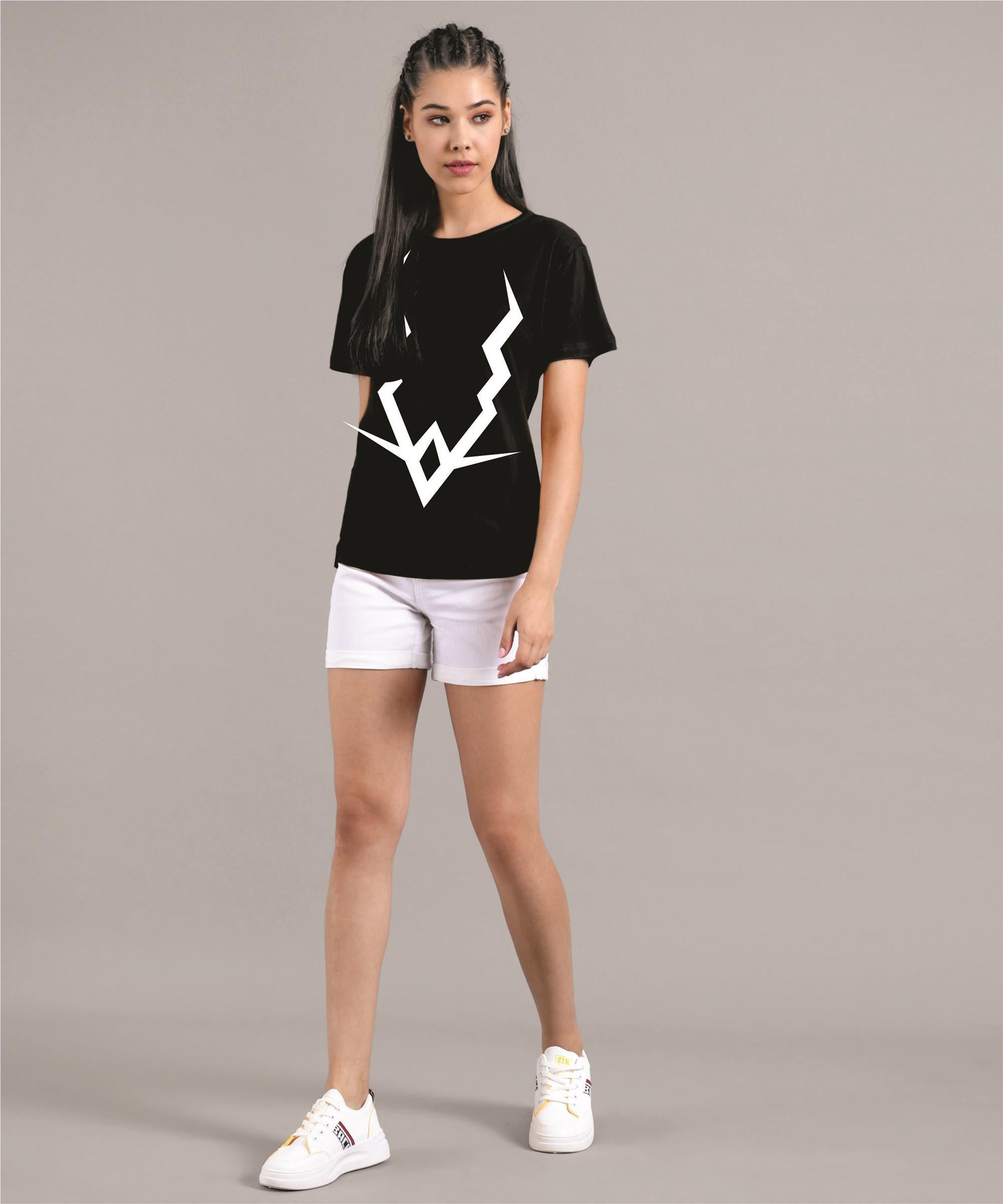 KOTTY Printed Women Round Neck Black T-Shirt 