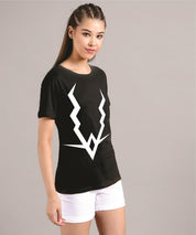 KOTTY Printed Women Round Neck Black T-Shirt 