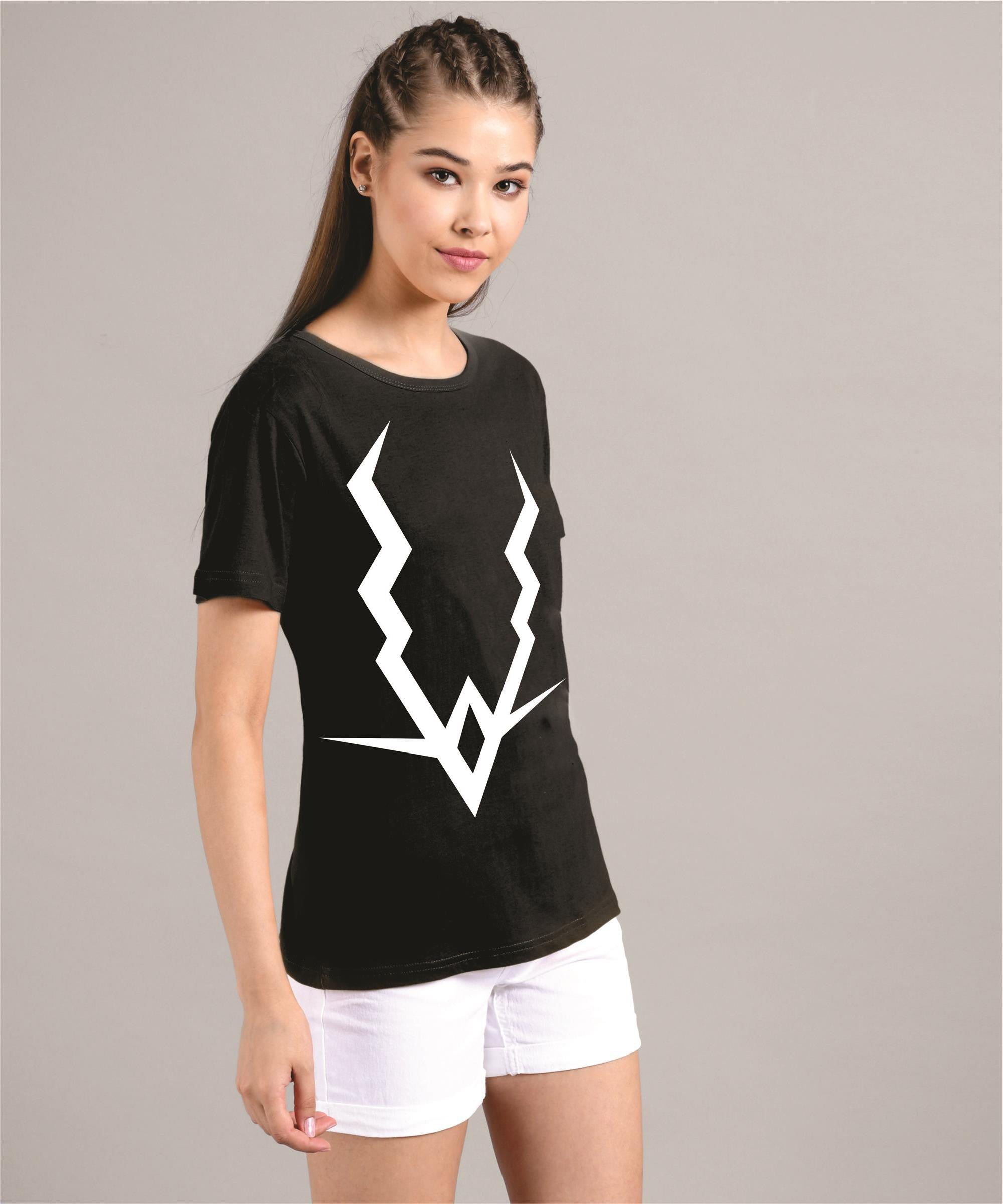 KOTTY Printed Women Round Neck Black T-Shirt 