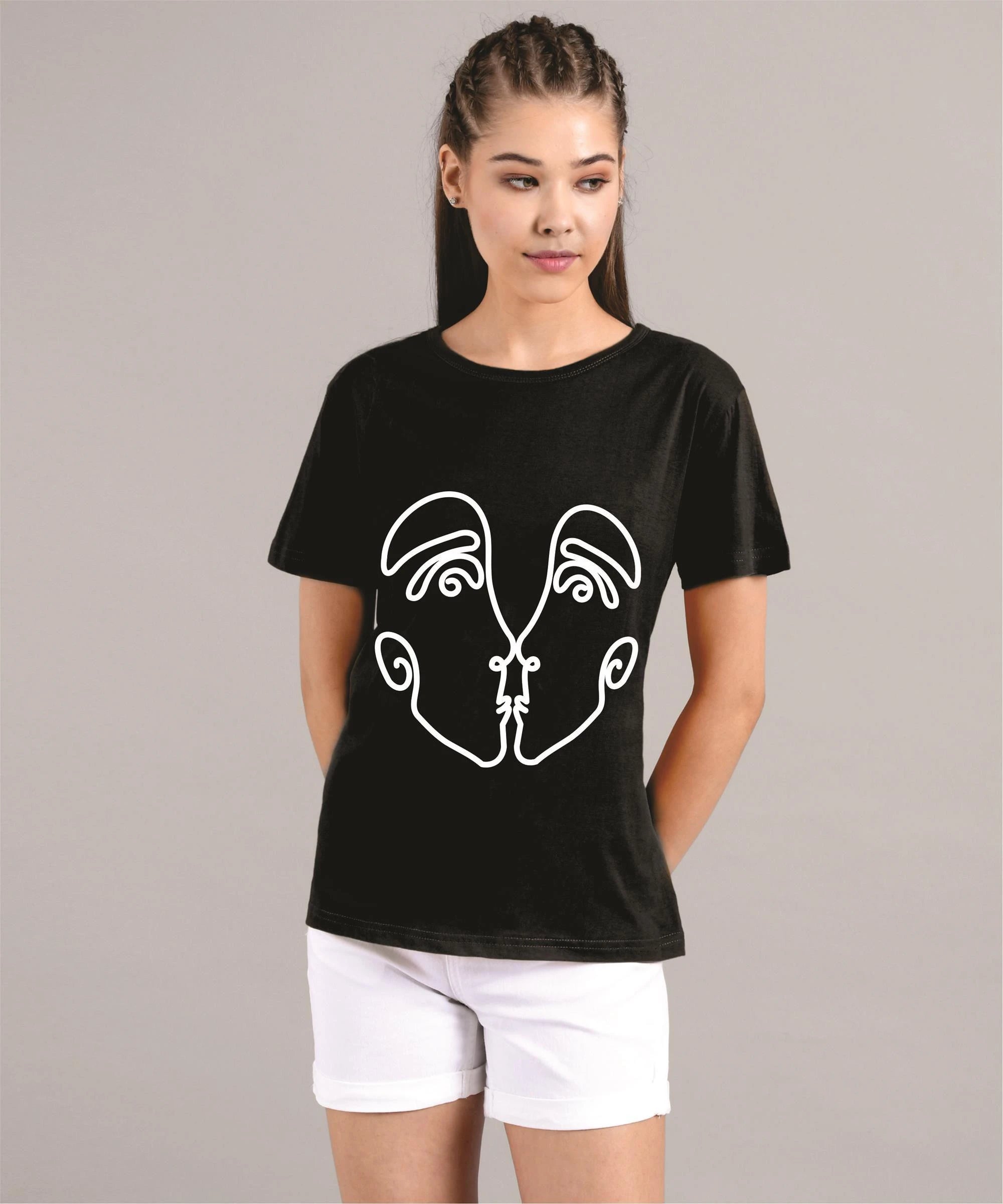 KOTTY Printed Women Round Neck Black T-Shirt 