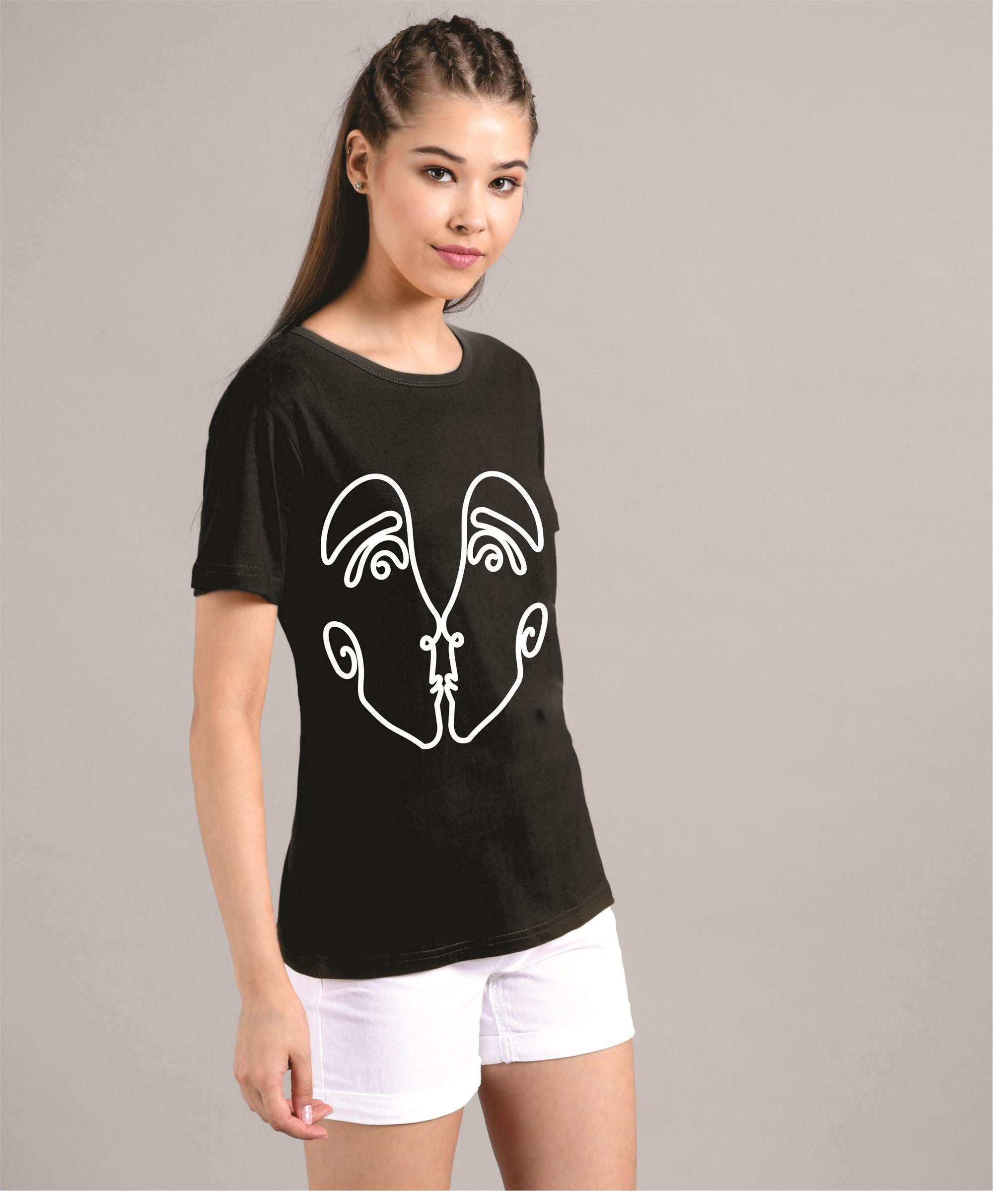 KOTTY Printed Women Round Neck Black T-Shirt 