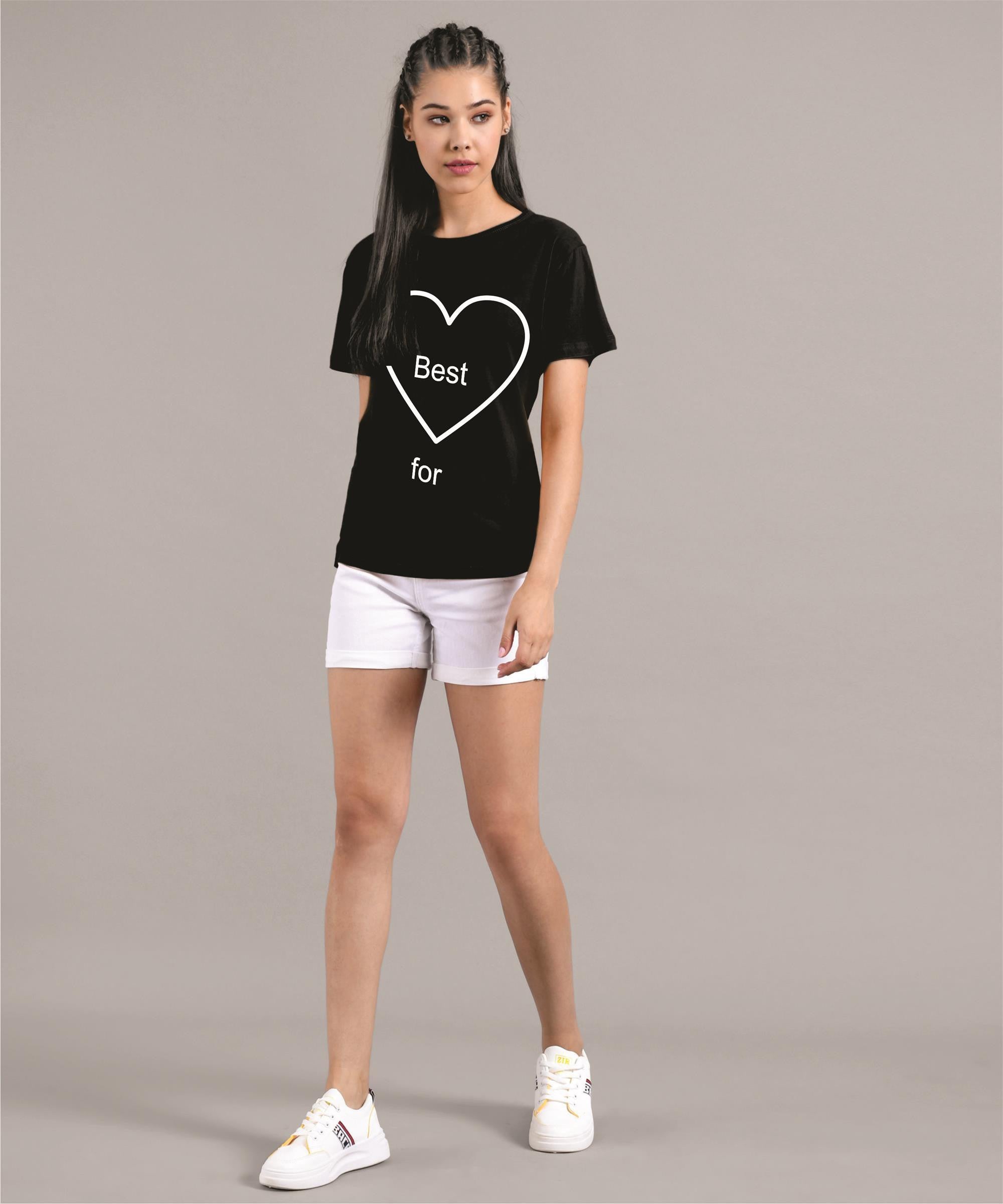 KOTTY Printed Women Round Neck Black T-Shirt 
