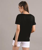 KOTTY Printed Women Round Neck Black T-Shirt 
