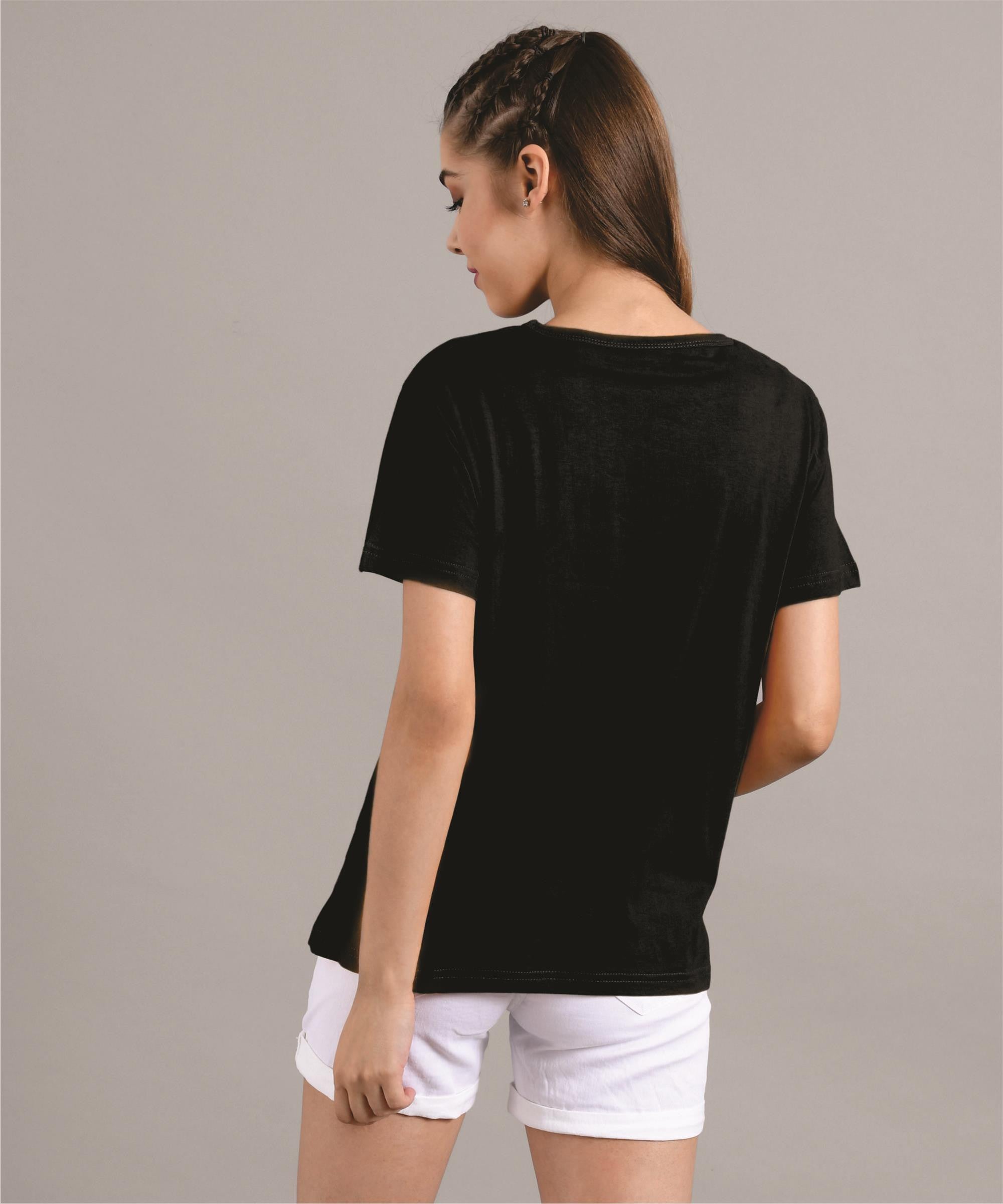 KOTTY Printed Women Round Neck Black T-Shirt 