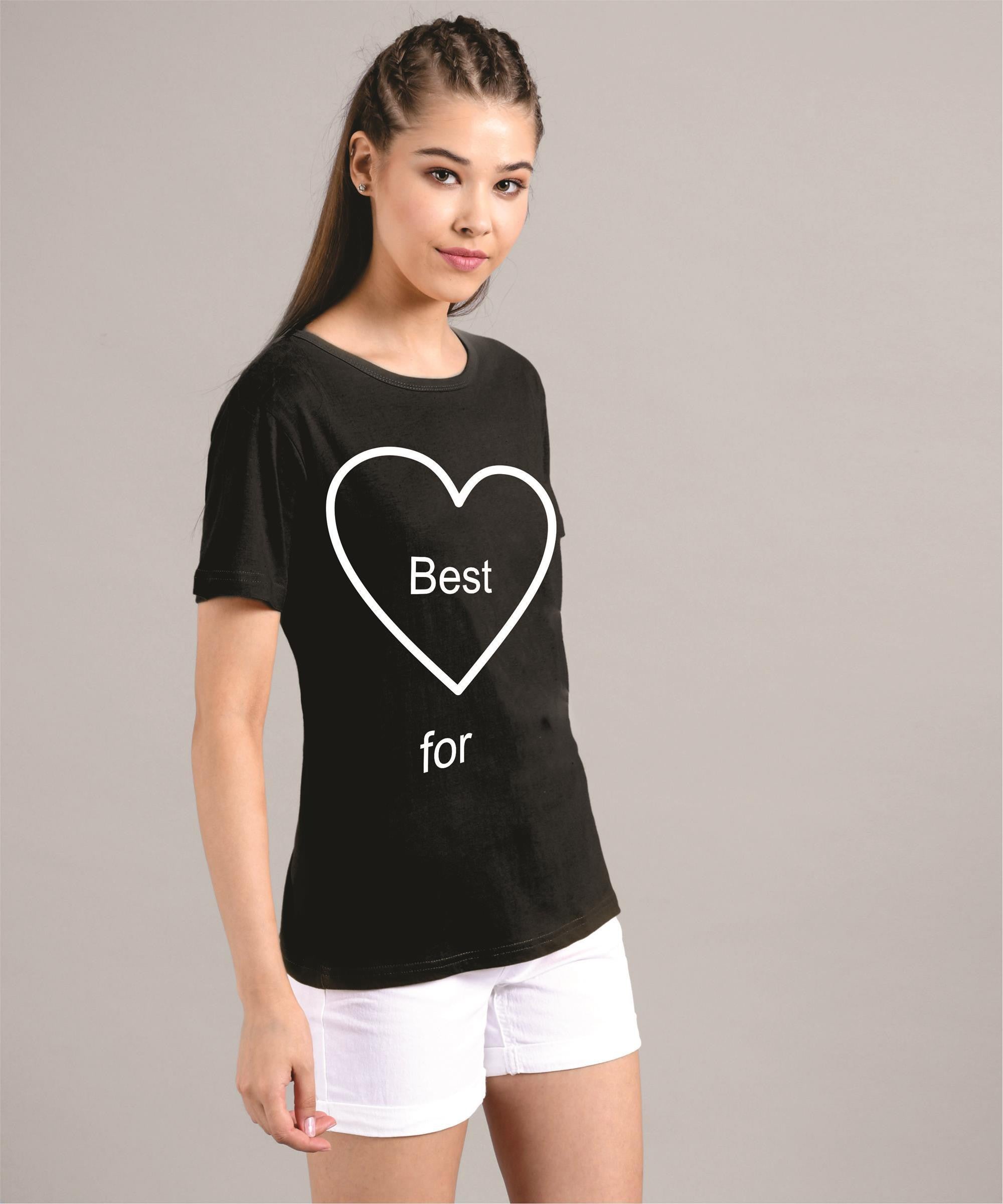 KOTTY Printed Women Round Neck Black T-Shirt 