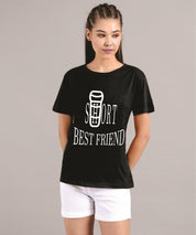 KOTTY Printed Women Round Neck Black T-Shirt 