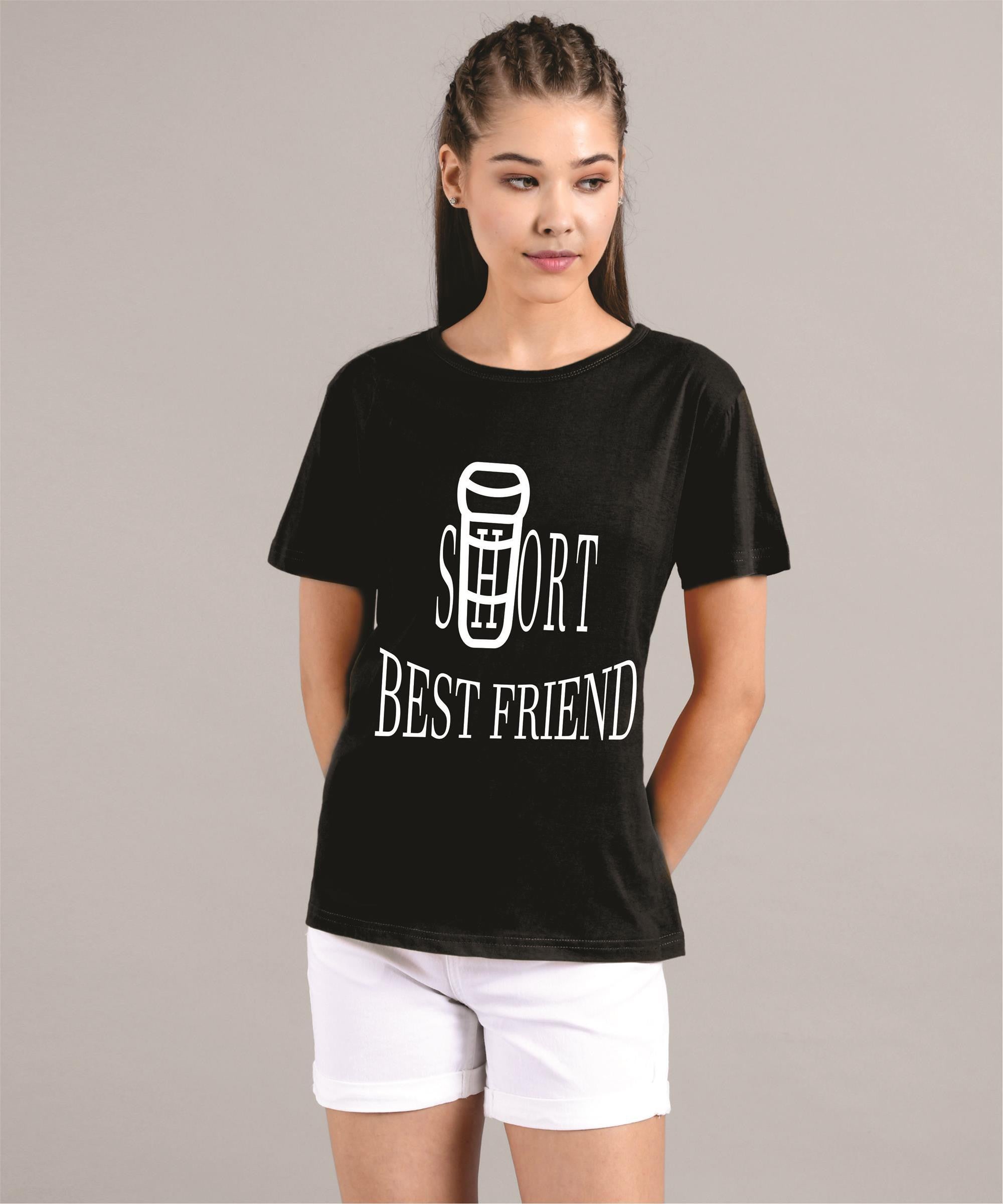 KOTTY Printed Women Round Neck Black T-Shirt 