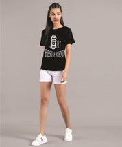KOTTY Printed Women Round Neck Black T-Shirt 