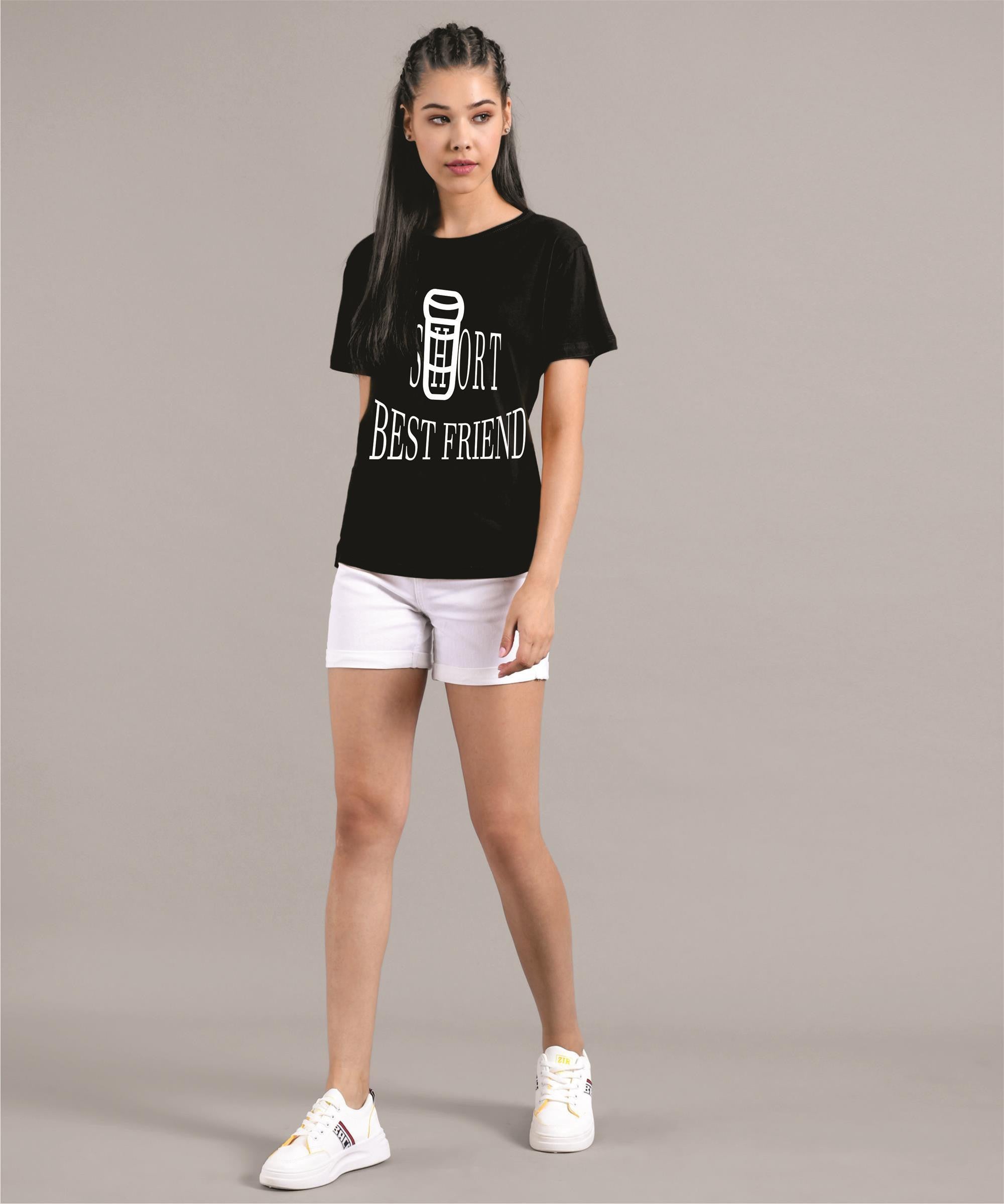 KOTTY Printed Women Round Neck Black T-Shirt 