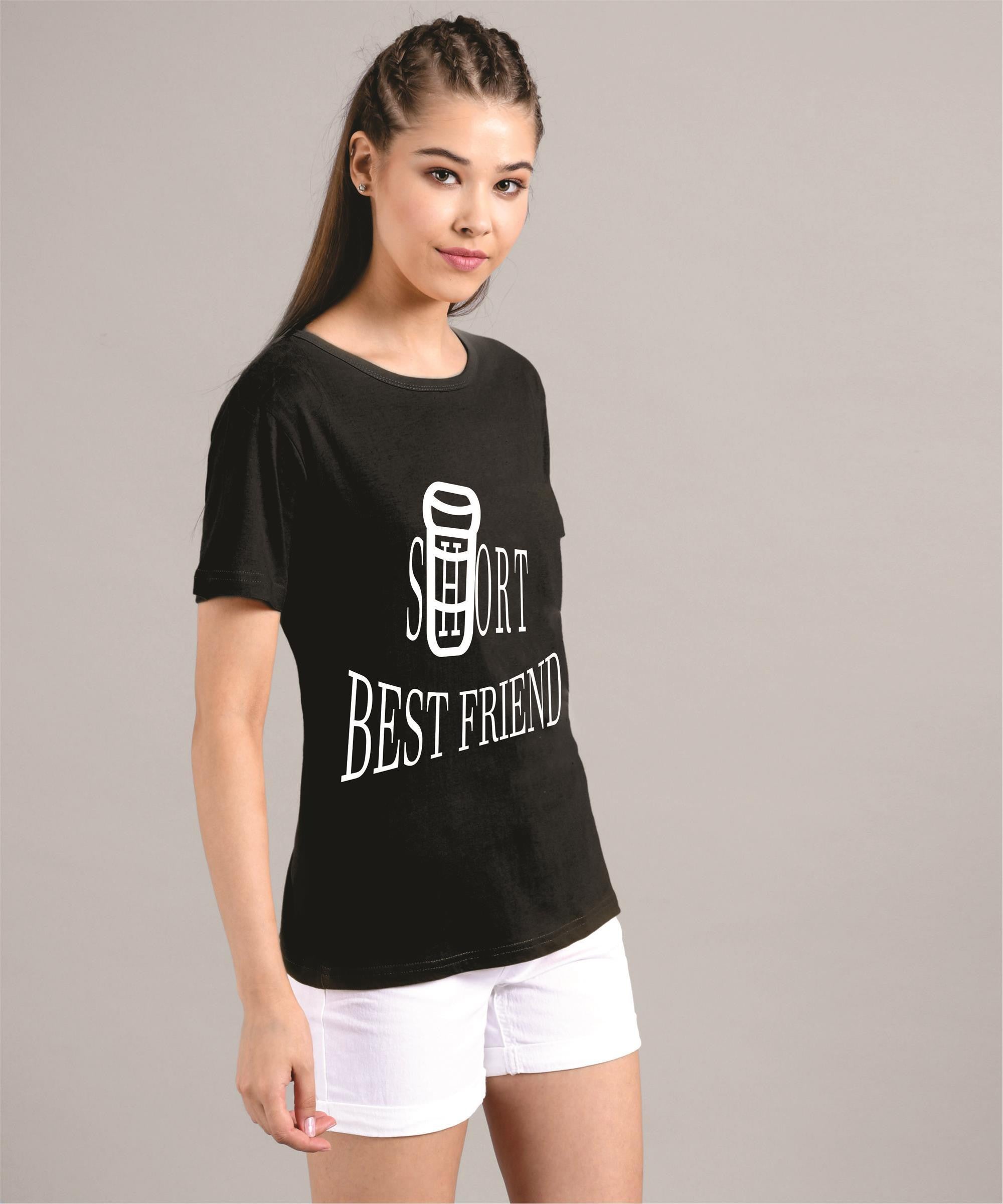 KOTTY Printed Women Round Neck Black T-Shirt 