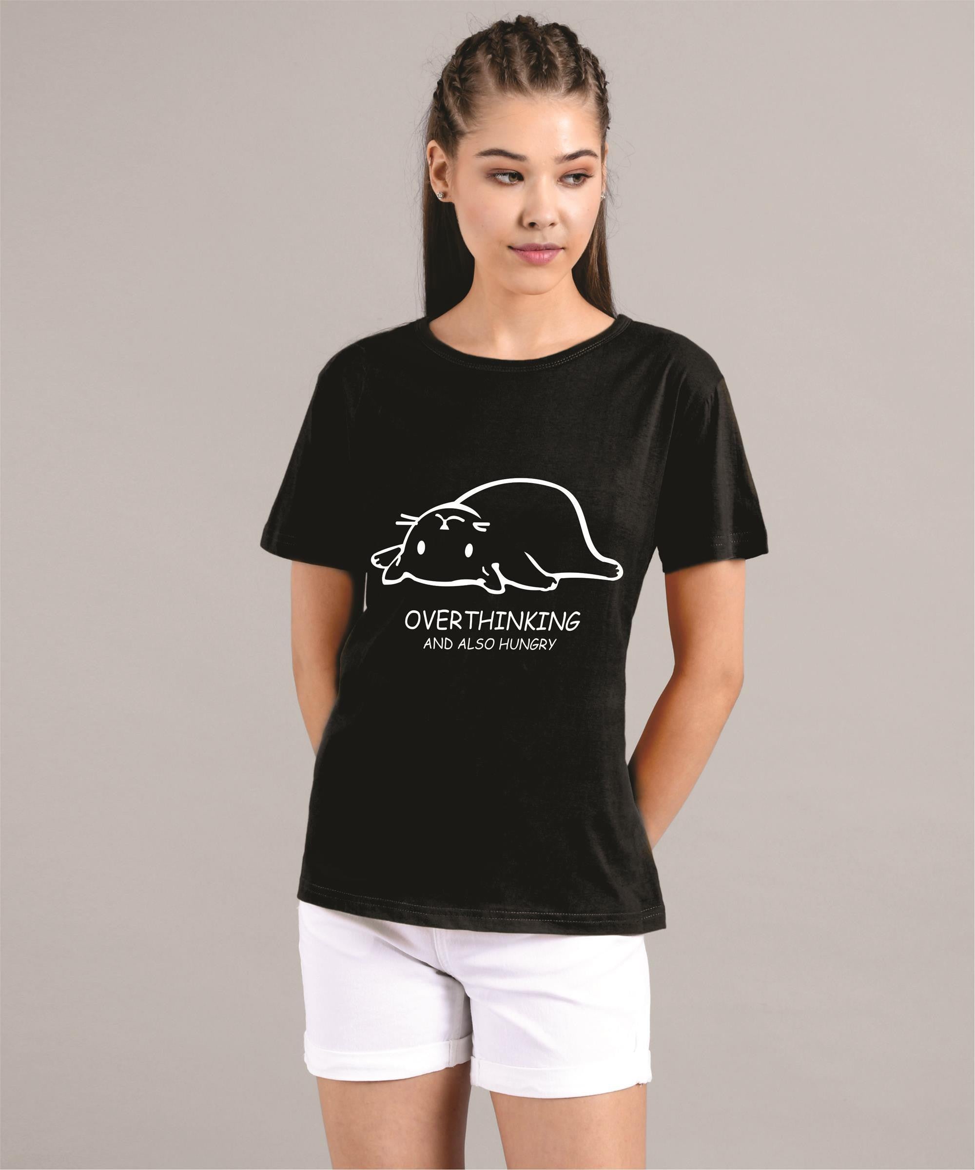 KOTTY Printed Women Round Neck Black T-Shirt 