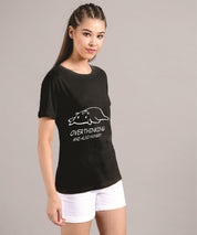 KOTTY Printed Women Round Neck Black T-Shirt 