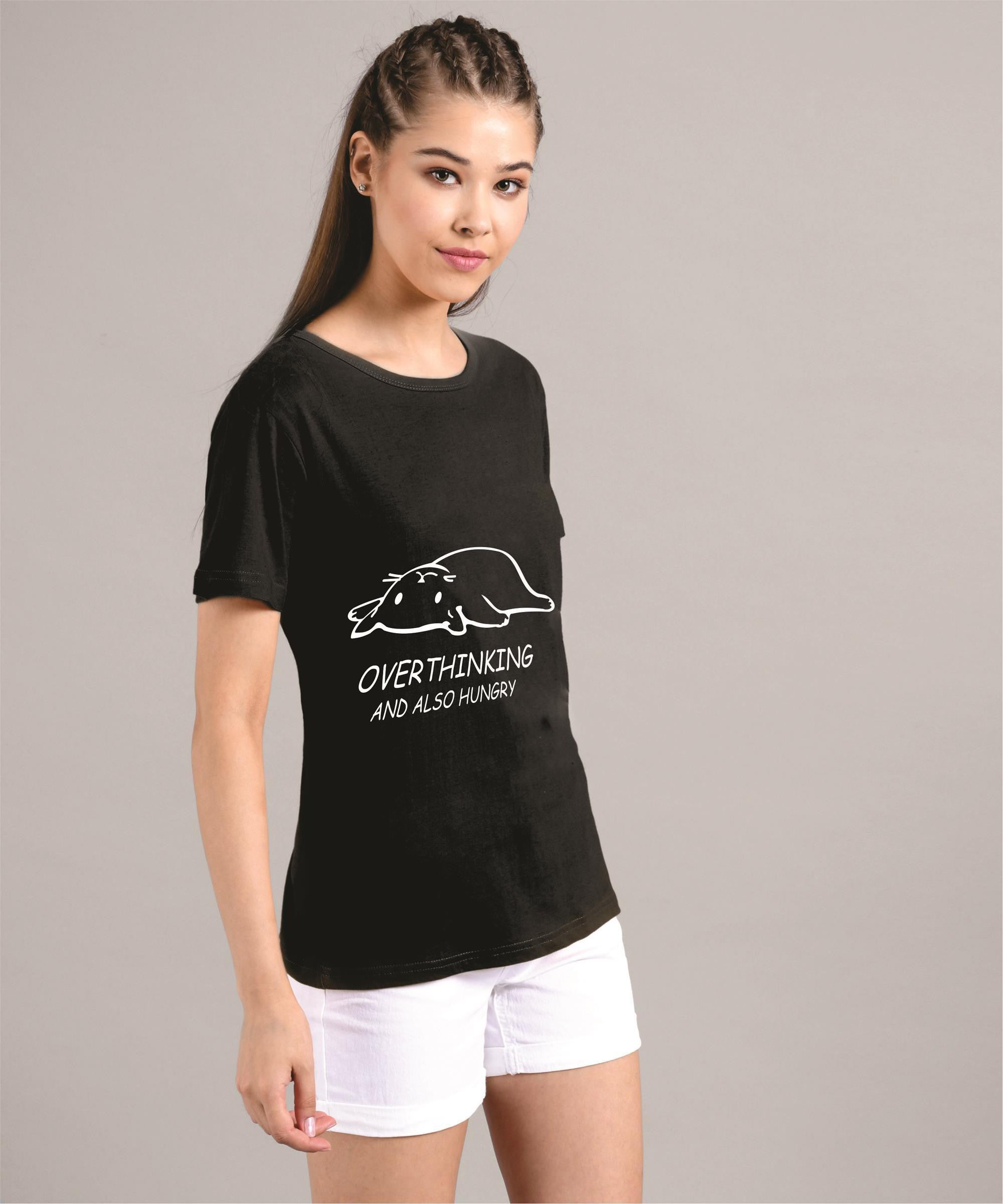 KOTTY Printed Women Round Neck Black T-Shirt 