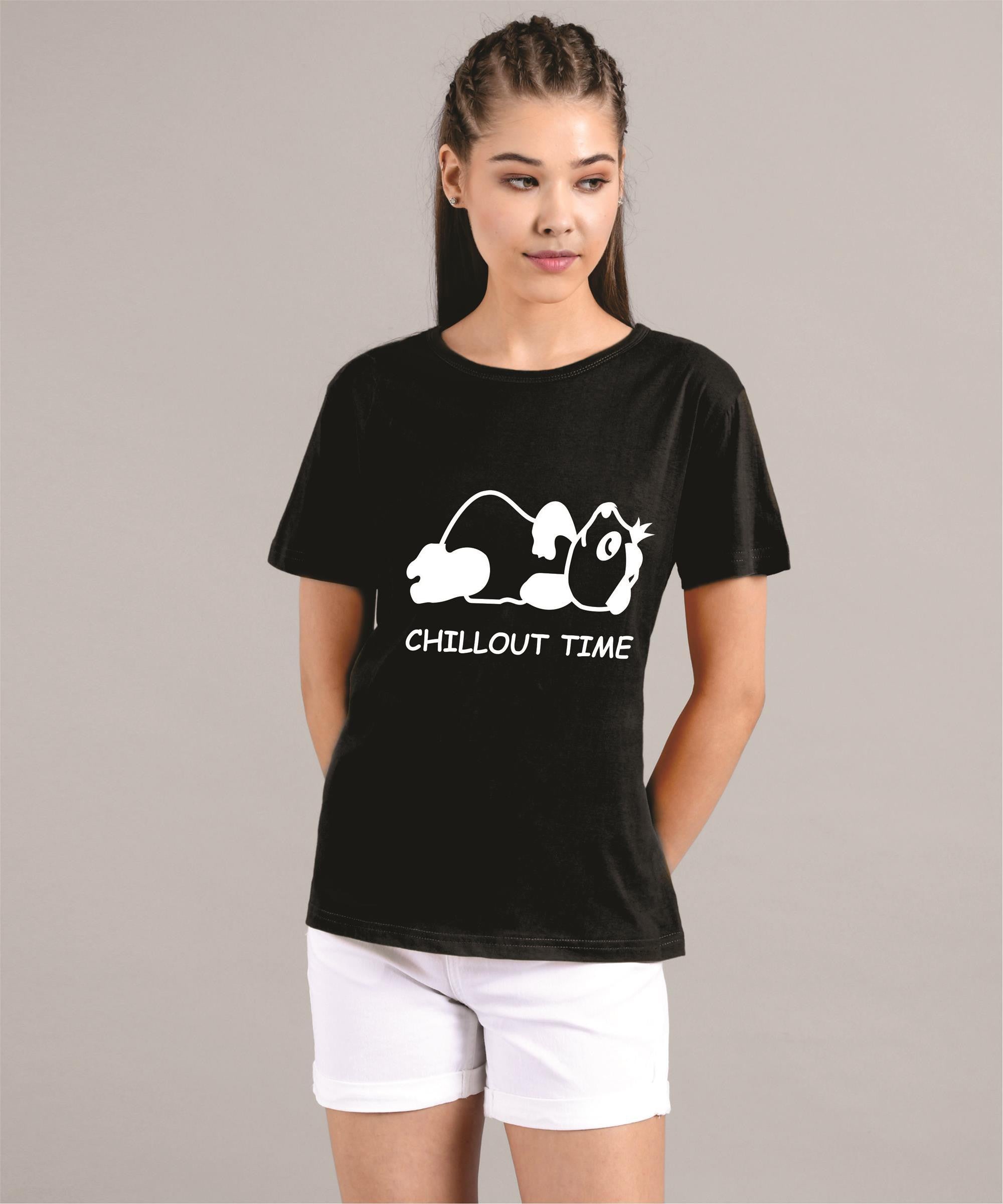 KOTTY Printed Women Round Neck Black T-Shirt 