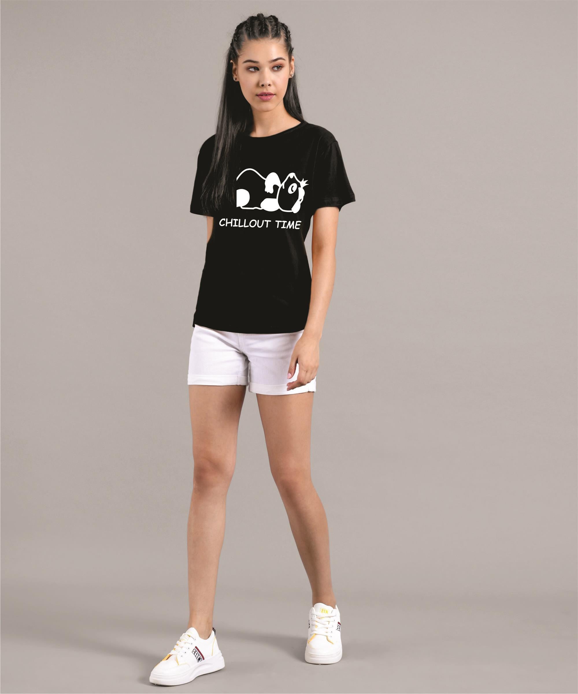KOTTY Printed Women Round Neck Black T-Shirt 