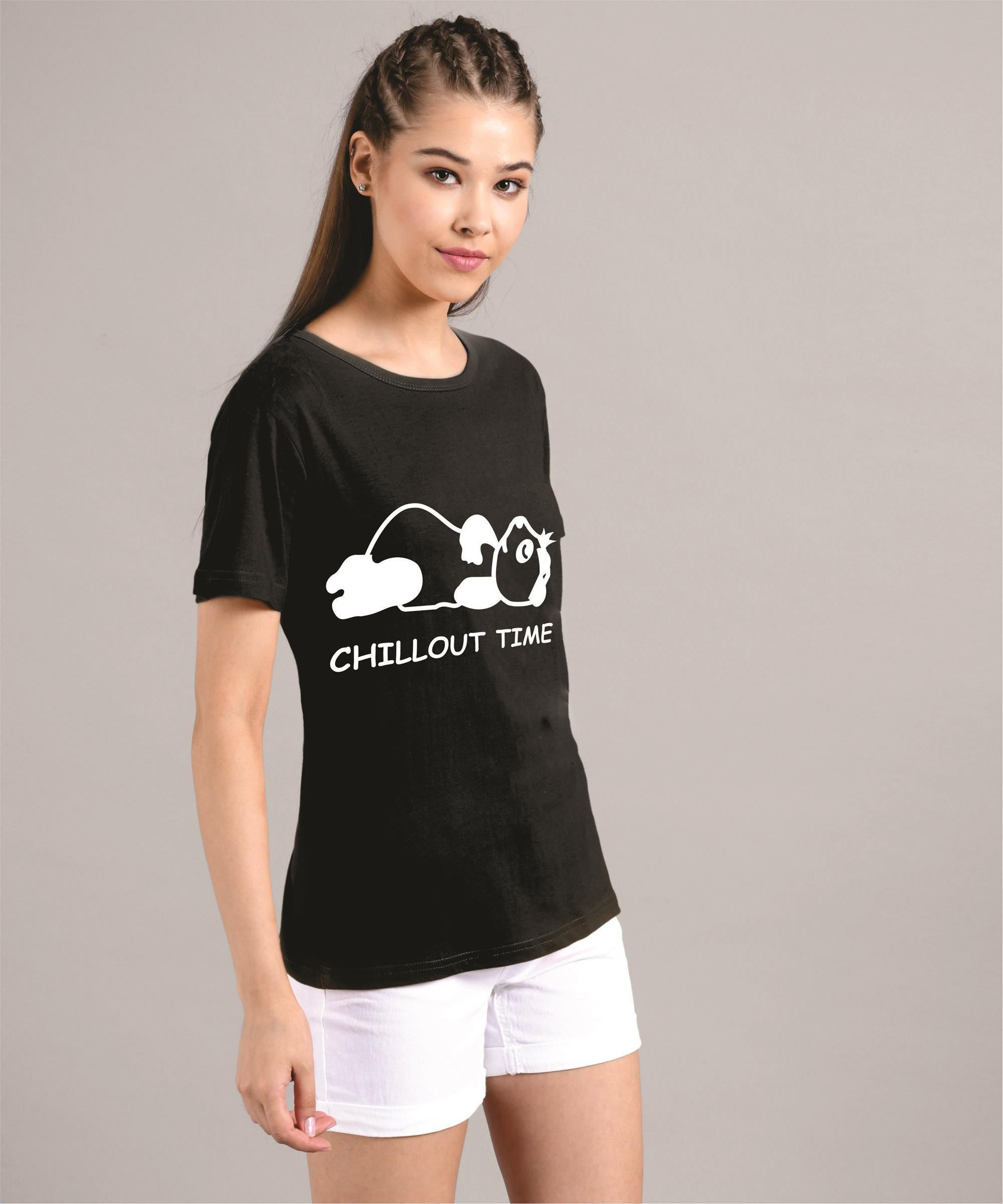 KOTTY Printed Women Round Neck Black T-Shirt 
