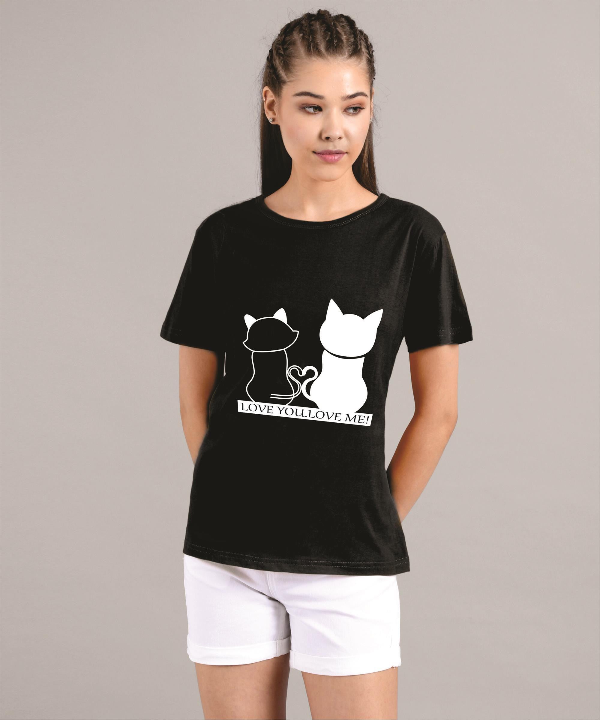 KOTTY Printed Women Round Neck Black T-Shirt 
