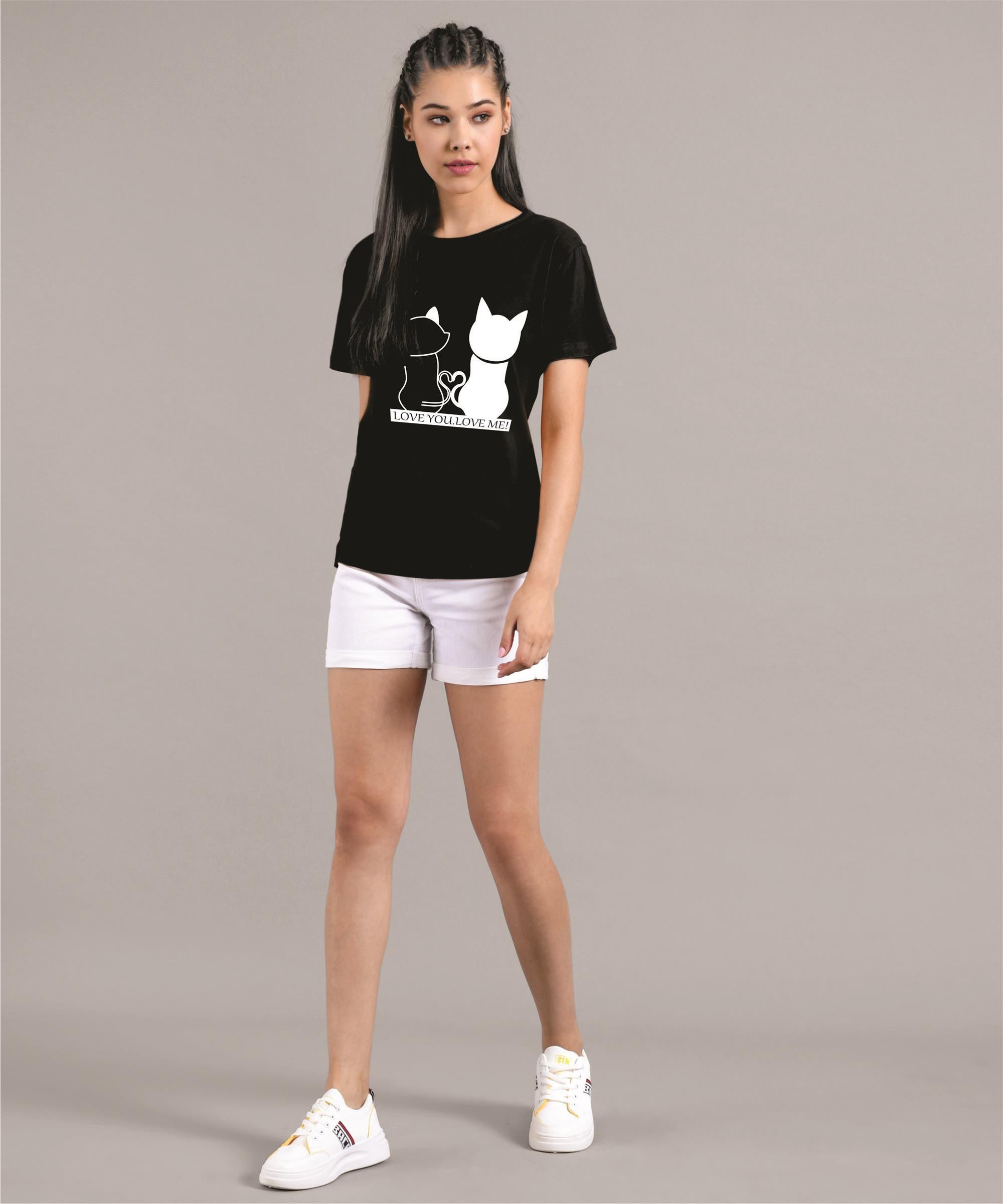KOTTY Printed Women Round Neck Black T-Shirt 