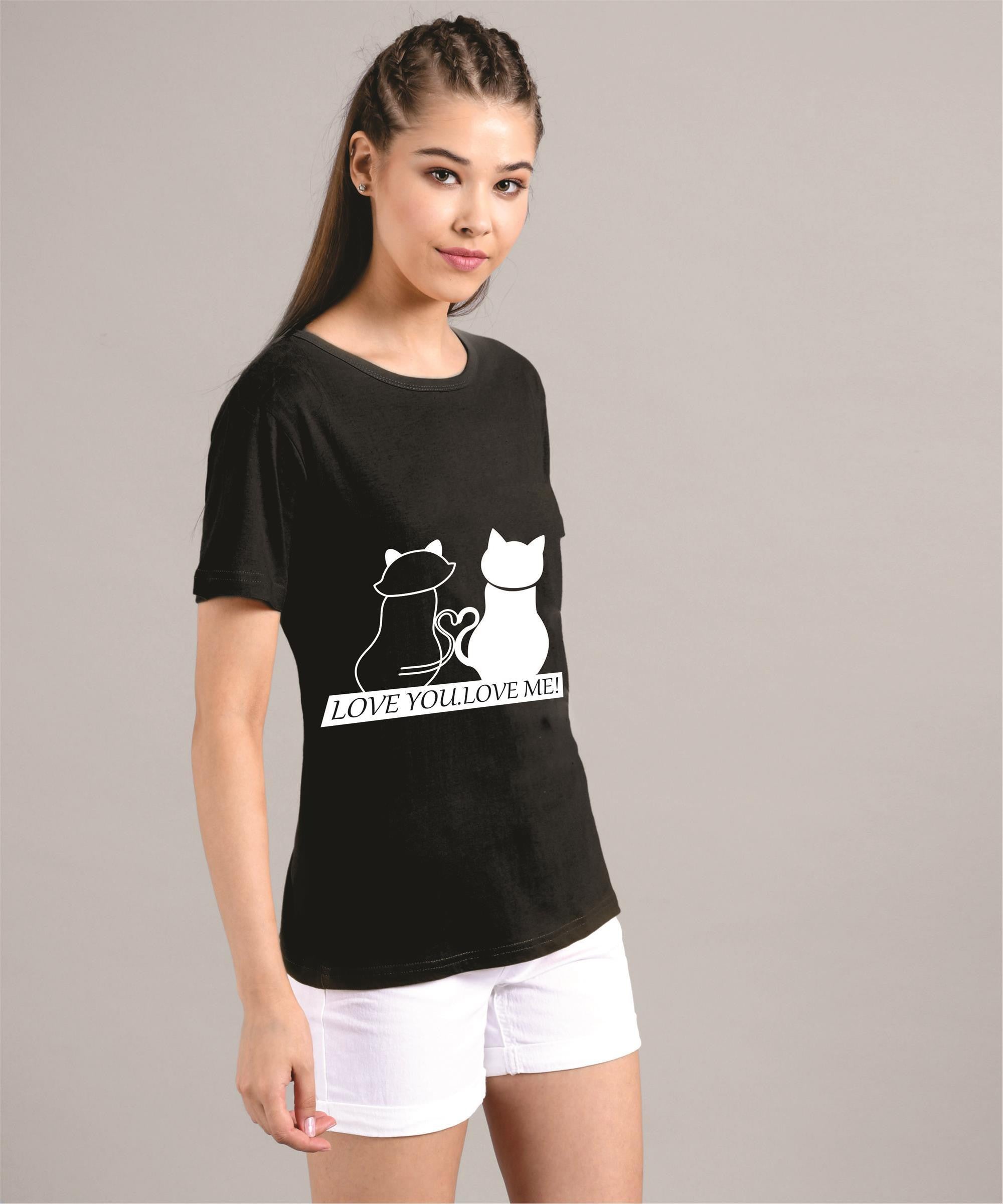 KOTTY Printed Women Round Neck Black T-Shirt 