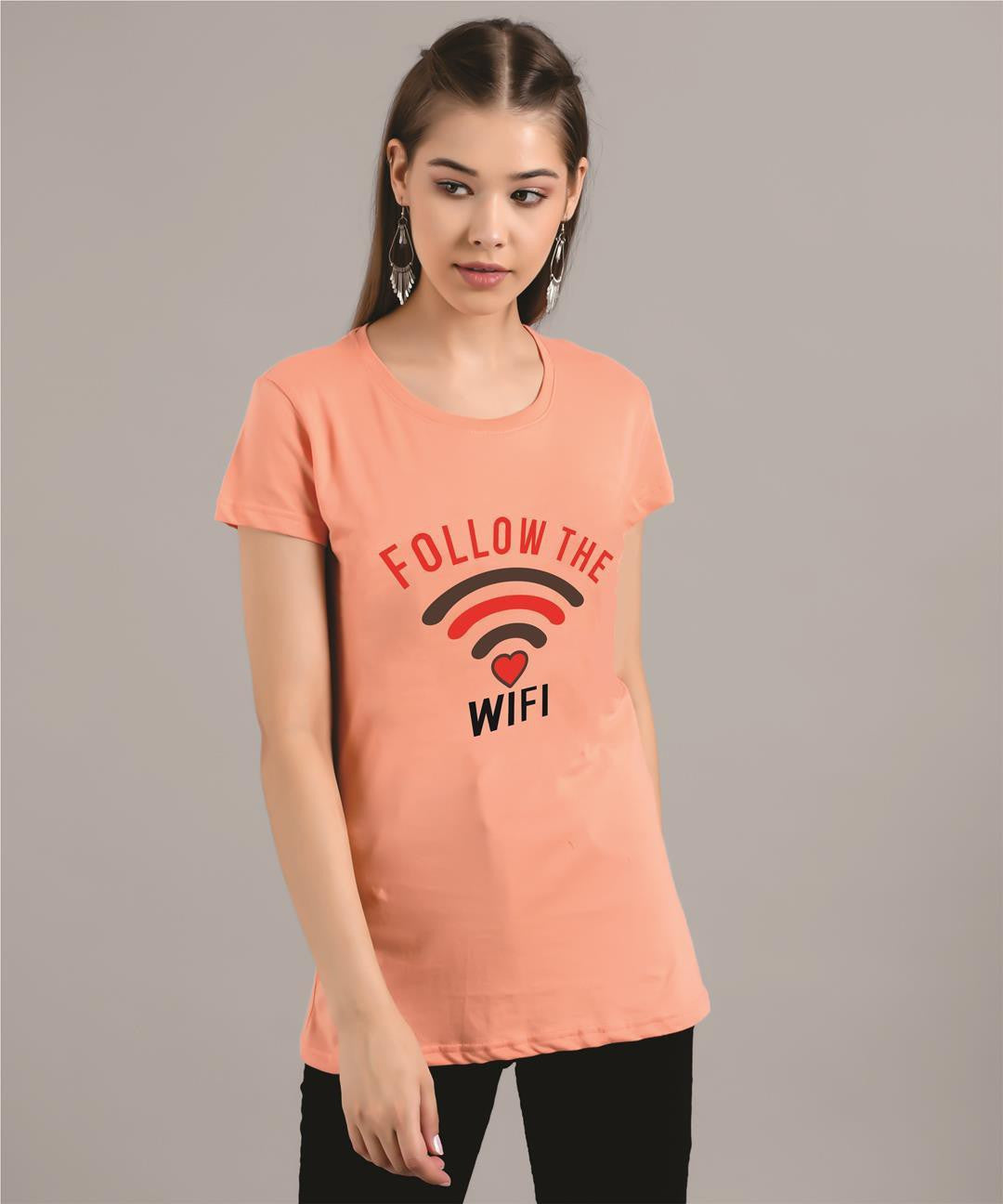 KOTTY Printed Women Round Neck Beige T-Shirt 